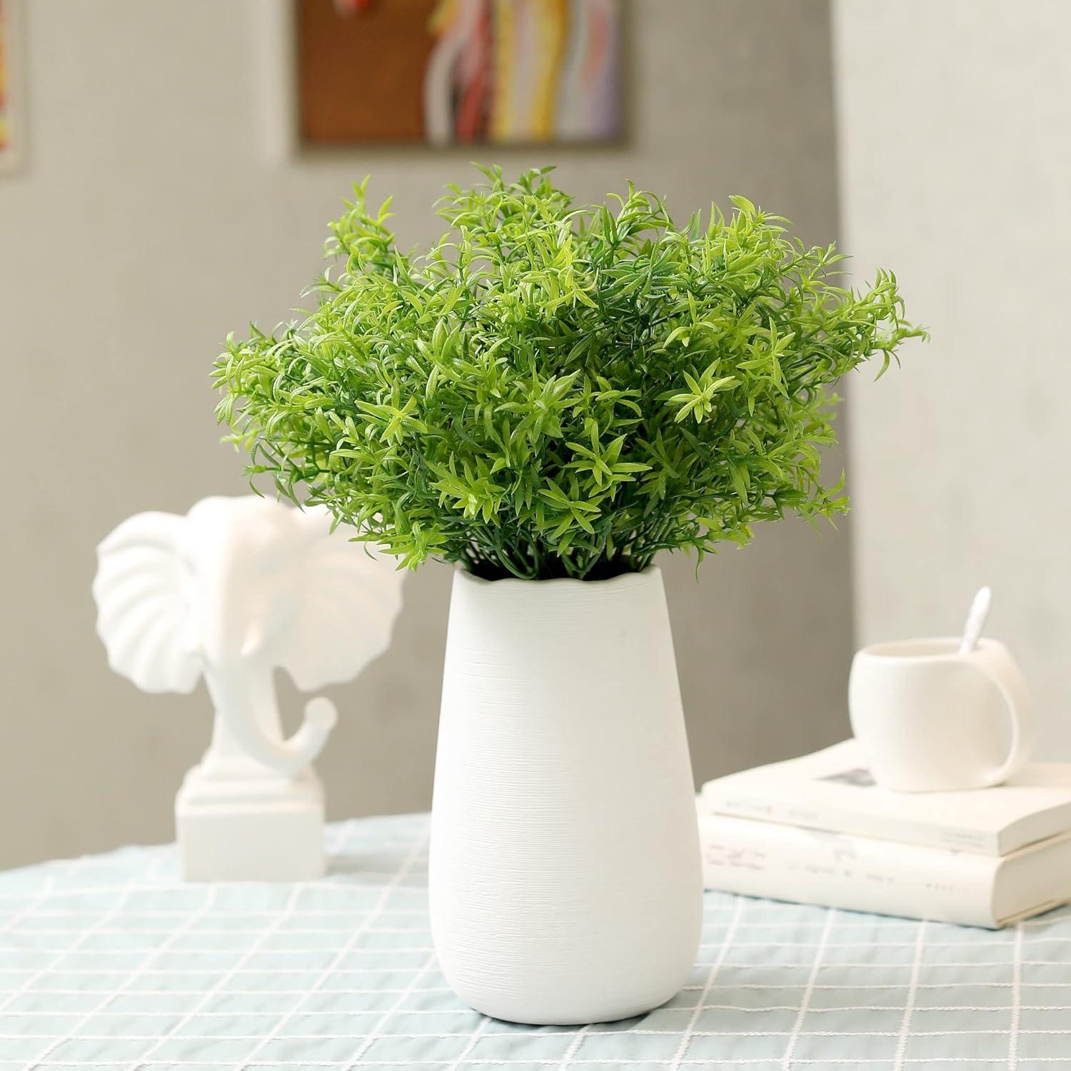 Asparagus Artificial Plants Real Touch Plastic Bush Greenery Faux Shrubs - 10pcs Bulk (Dark Green)