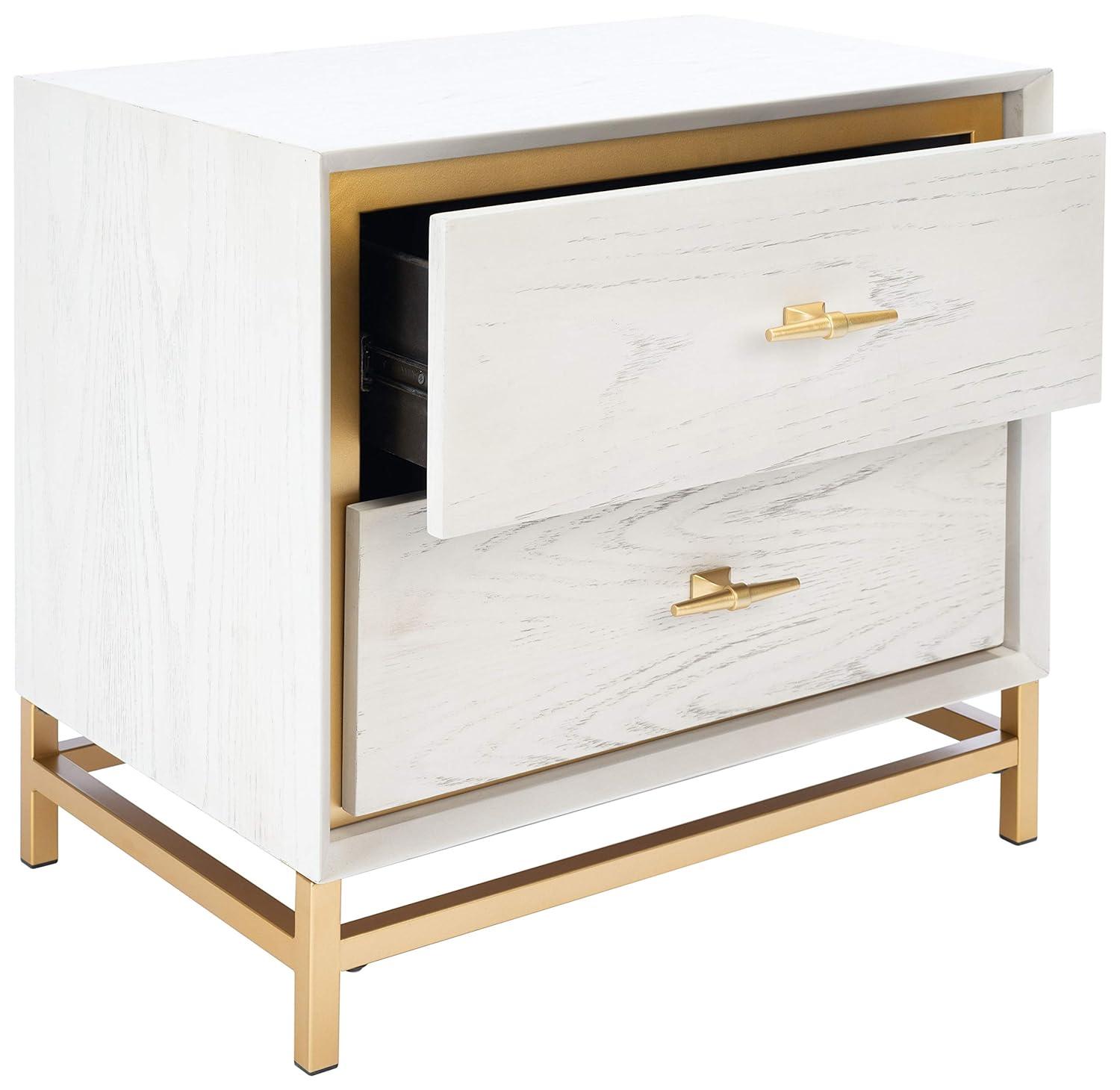 Fenno 2 Drawer Nightstand - NST6401 - White Washed/Brass - Safavieh