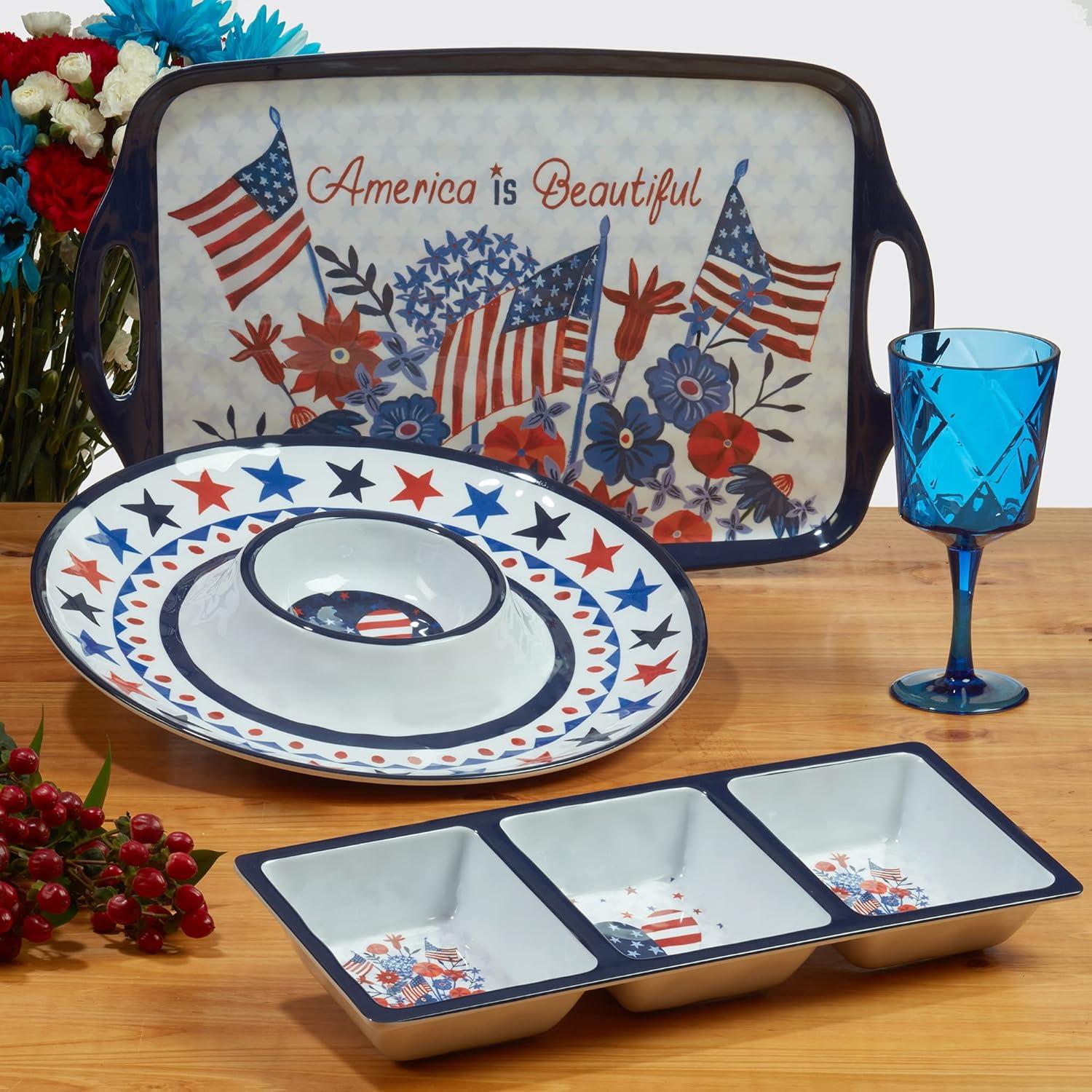 Certified International  Stars & Stripes 9" Melamine Salad/Dessert Plates, Set of 6 - 9" Dia