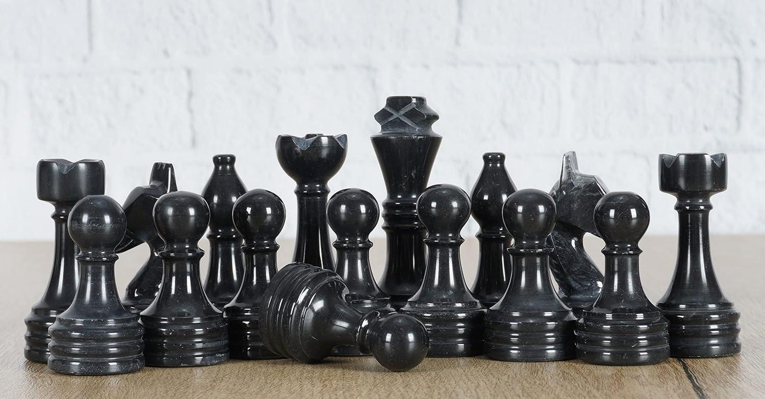 Radicaln Marble Chess Pieces Black and White 3.5 Inch King Figures Handmade 32 Chess Figures - Suitable for 16-20 Inch Chess Game - Board Games