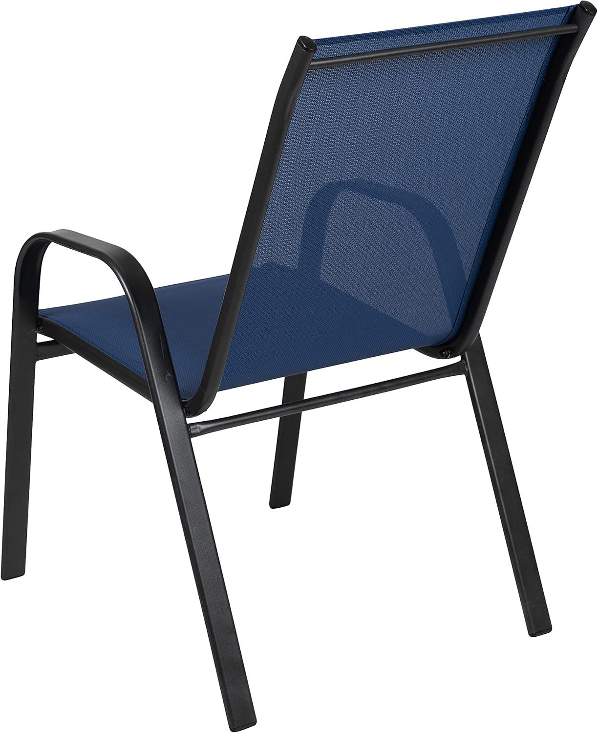 Flash Furniture 4 Pack Brazos Series Navy Outdoor Stack Chair with Flex Comfort Material and Metal Frame