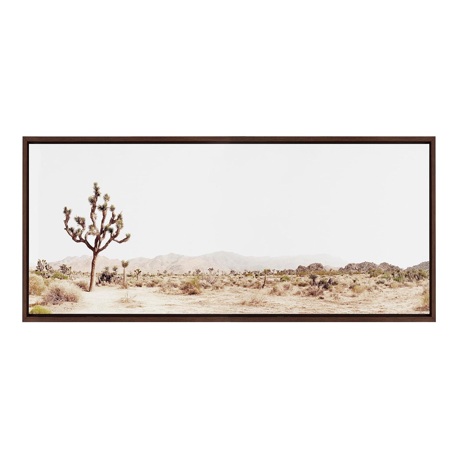 Kate and Laurel Sylvie Lone Joshua Tree Framed Canvas Wall Art by Amy Peterson Art Studio, 18x40 Brown, Nature Landscape Art Wall Décor
