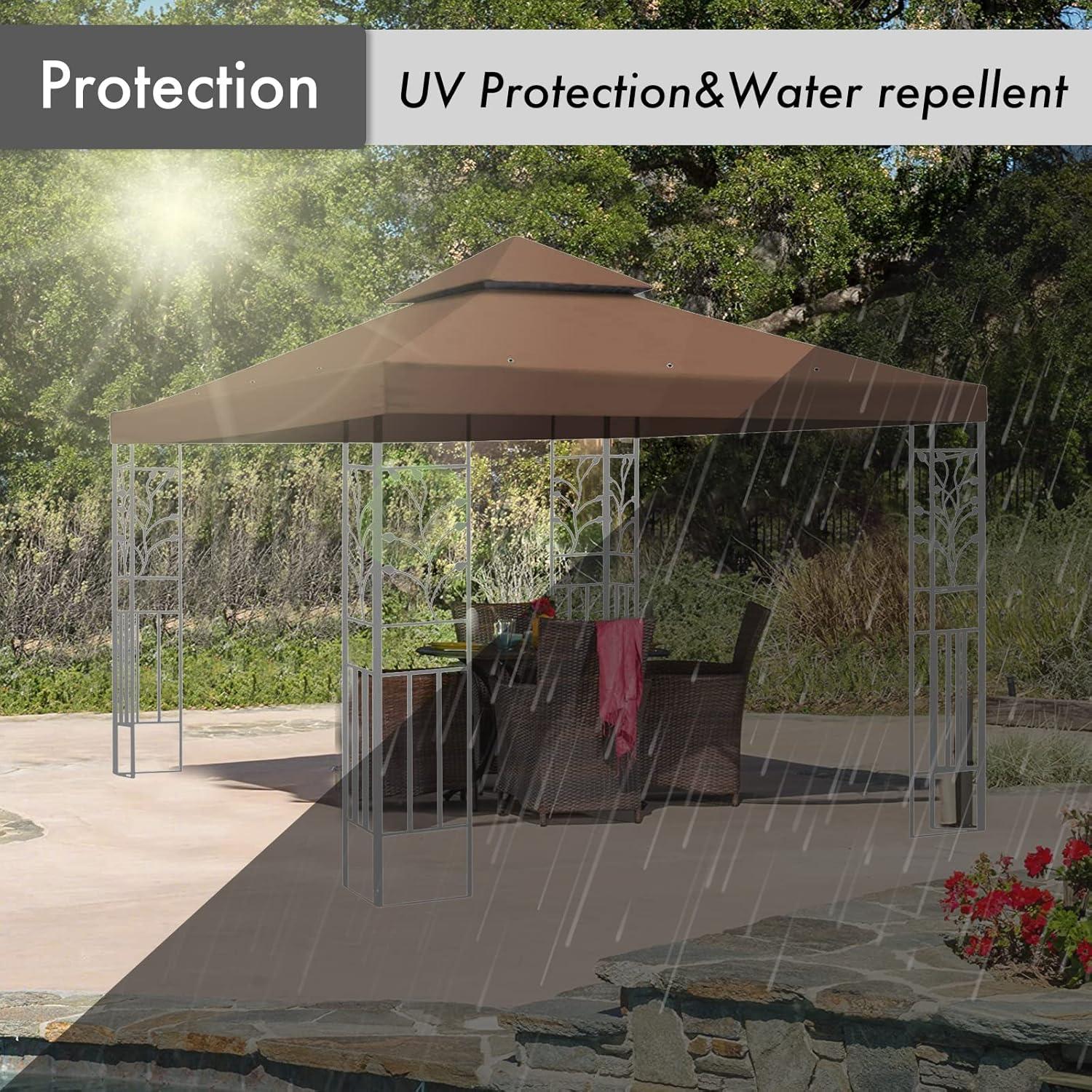 CuYeHt Canopy 10'X10' Replacement Gazebo Canopy top Patio Pavilion Cover Sunshade plyester Double Tiers-Brown