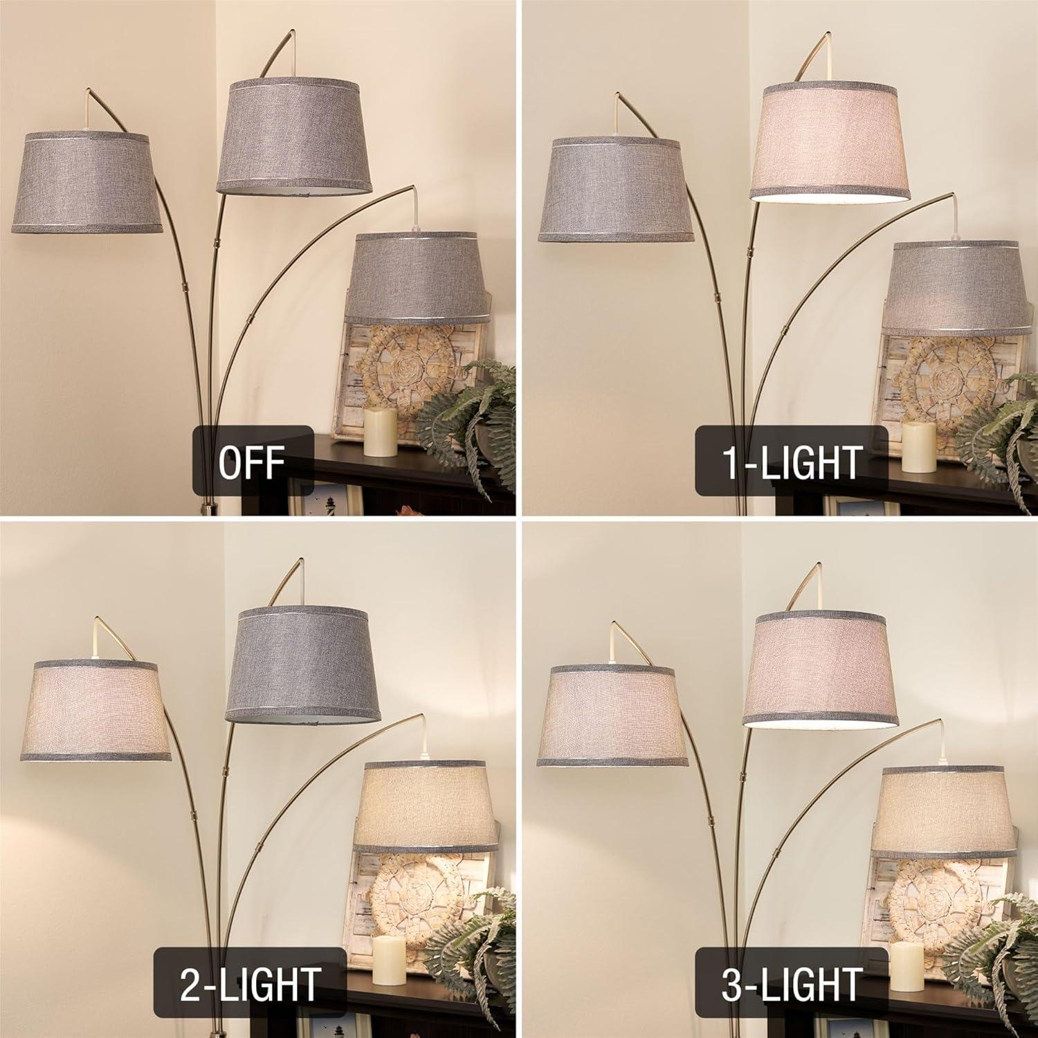 Kira Home Akira 80" Modern 3-Light Arc Floor Lamp with 3-Way Switch, Beige Burlap Drum Shades + Antique Bronze Finish