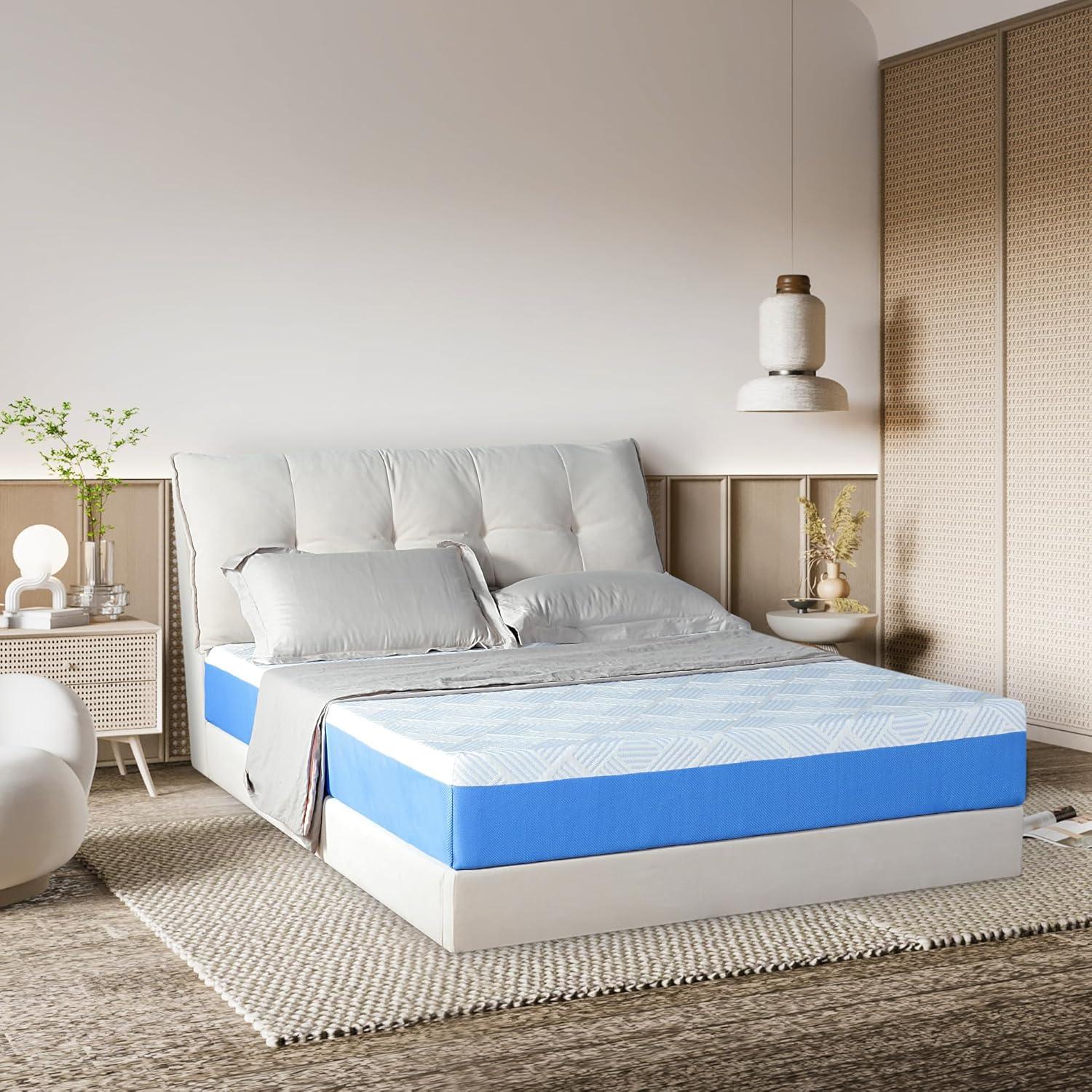 Twin 10-Inch Blue Gel Memory Foam Mattress with Silk Cover