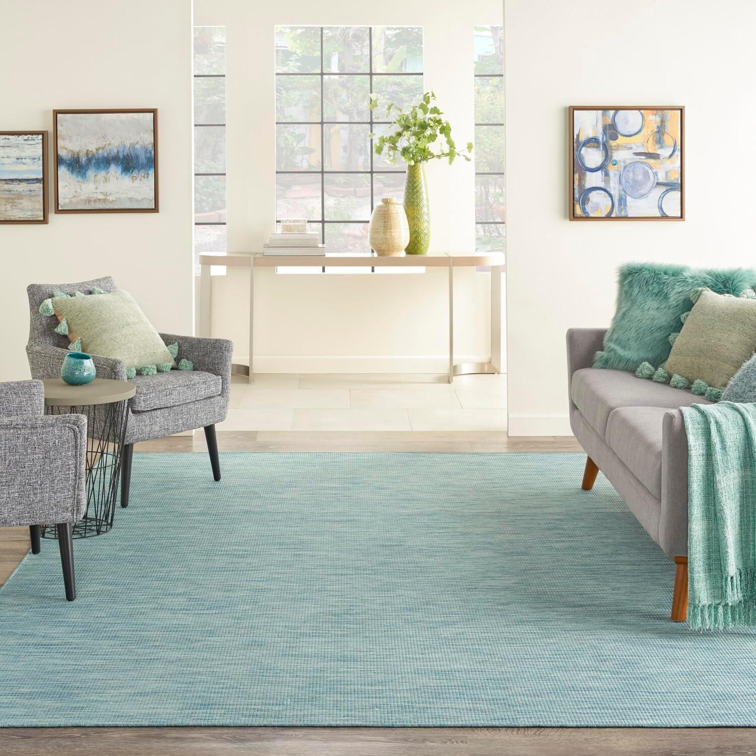 Aqua Flat Woven 8' x 10' Synthetic Rectangular Area Rug