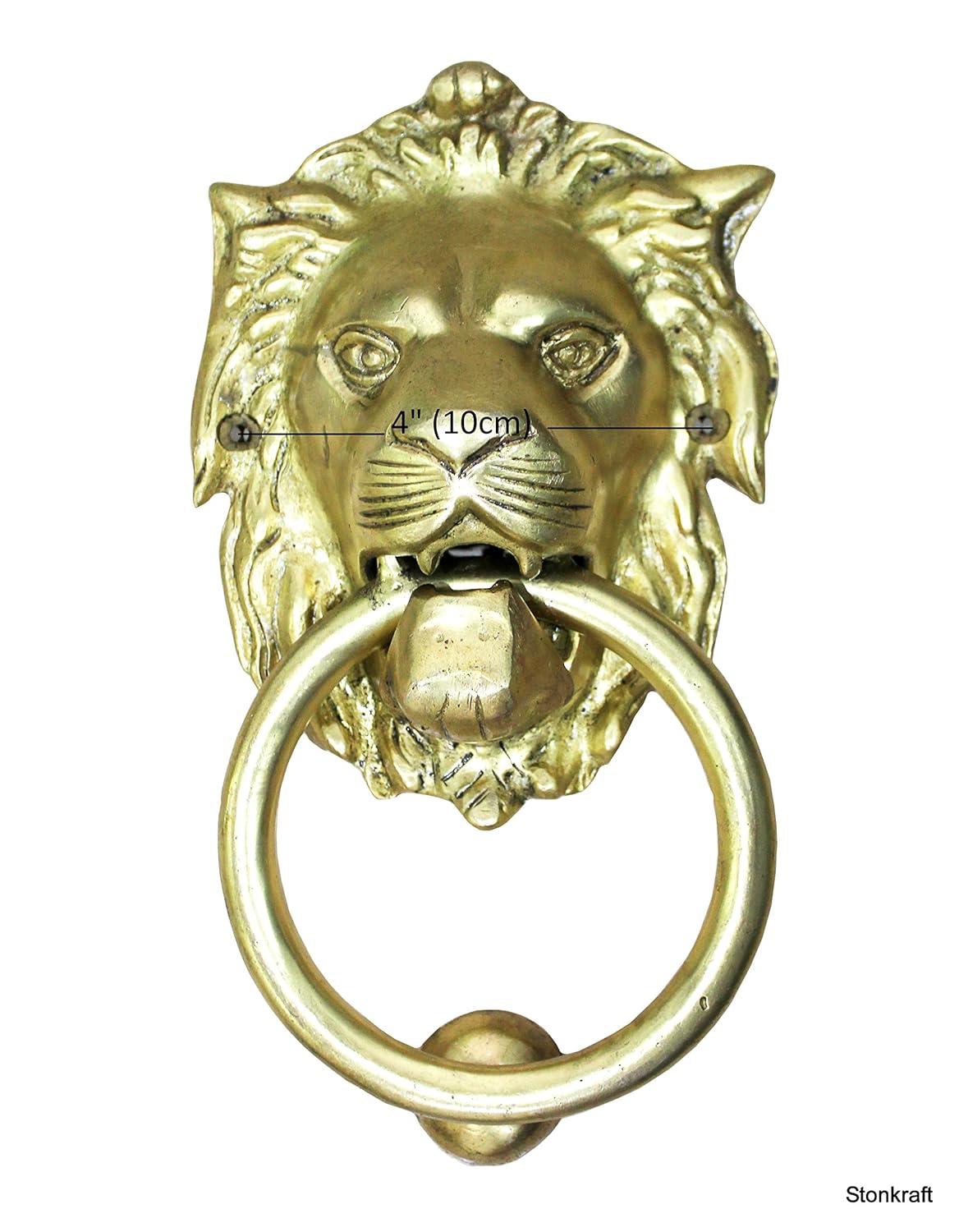 eSplanade - Lion Face Door Knocker Gate Knocker Door Pulls | Decorative Door Accessories - Home Decor | Brass - 6" Inches