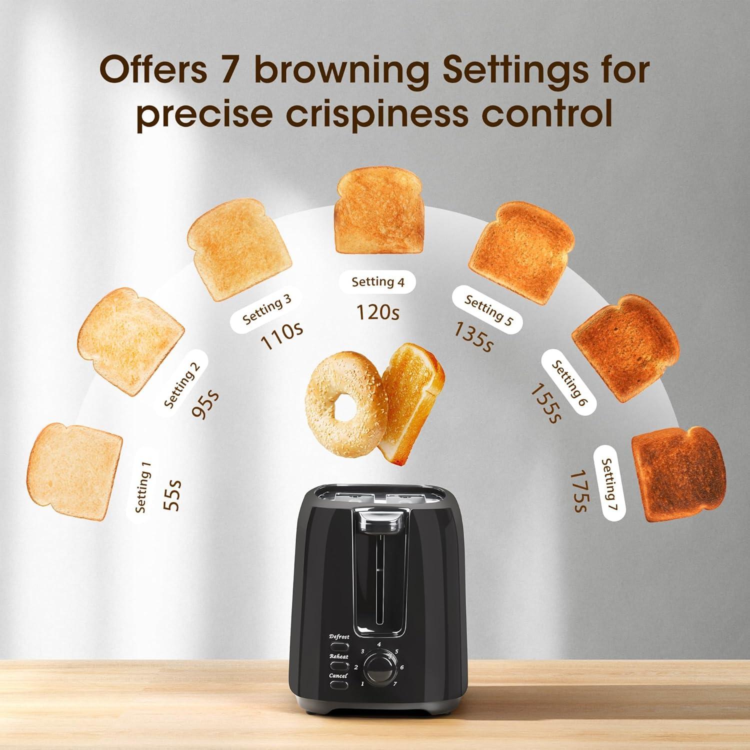 iSiLER 2 Slice Toaster, 1.3 Inches Wide Slot Bagel Toaster with 7 Shade Settings and Double Side Baking, Removable Crumb Tray, Defrost Cancel Function Green