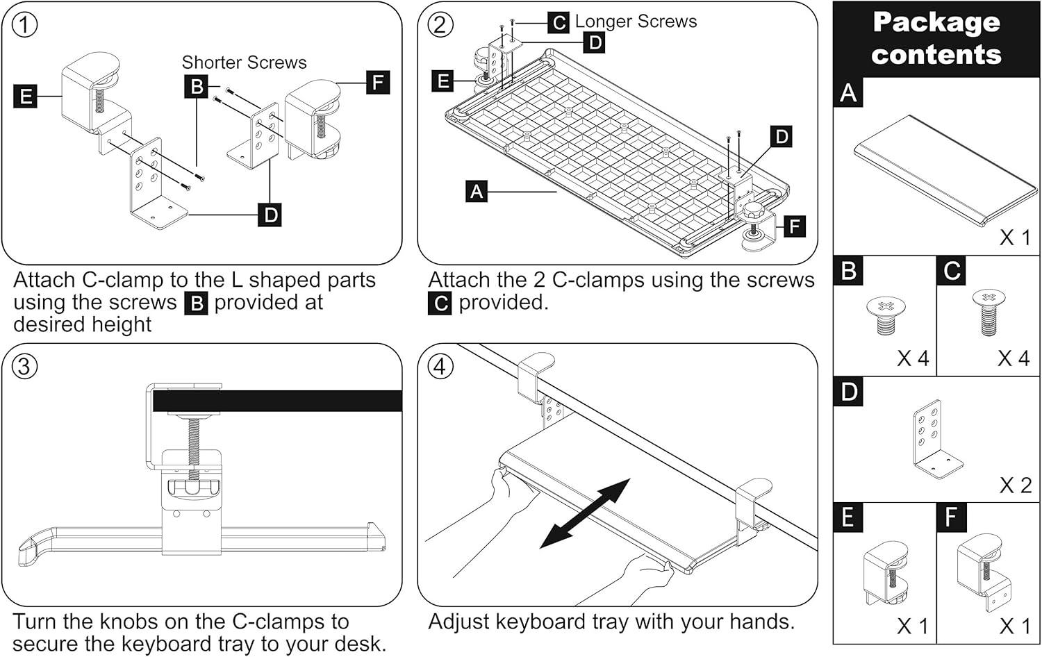 Stand Up Desk Store Large Clamp-On Retractable Adjustable Height Under Desk Keyboard Tray | for Desks Up to 1.5" (Large, 33" Wide)