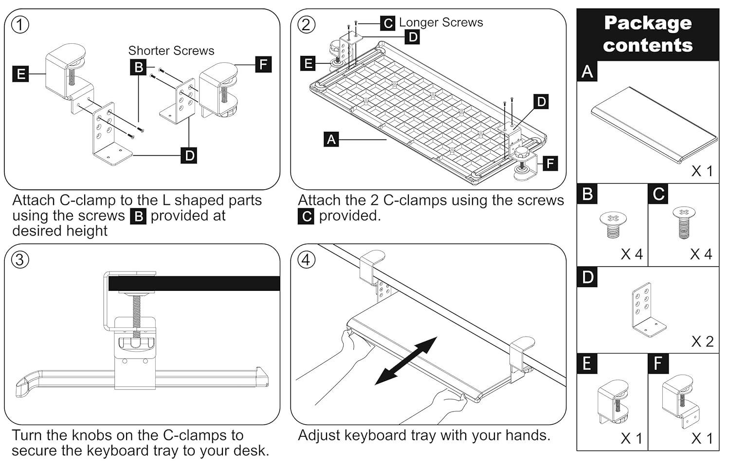 Stand Up Desk Store Large Clamp-On Retractable Adjustable Height Under Desk Keyboard Tray | for Desks Up to 1.5" (Large, 33" Wide)