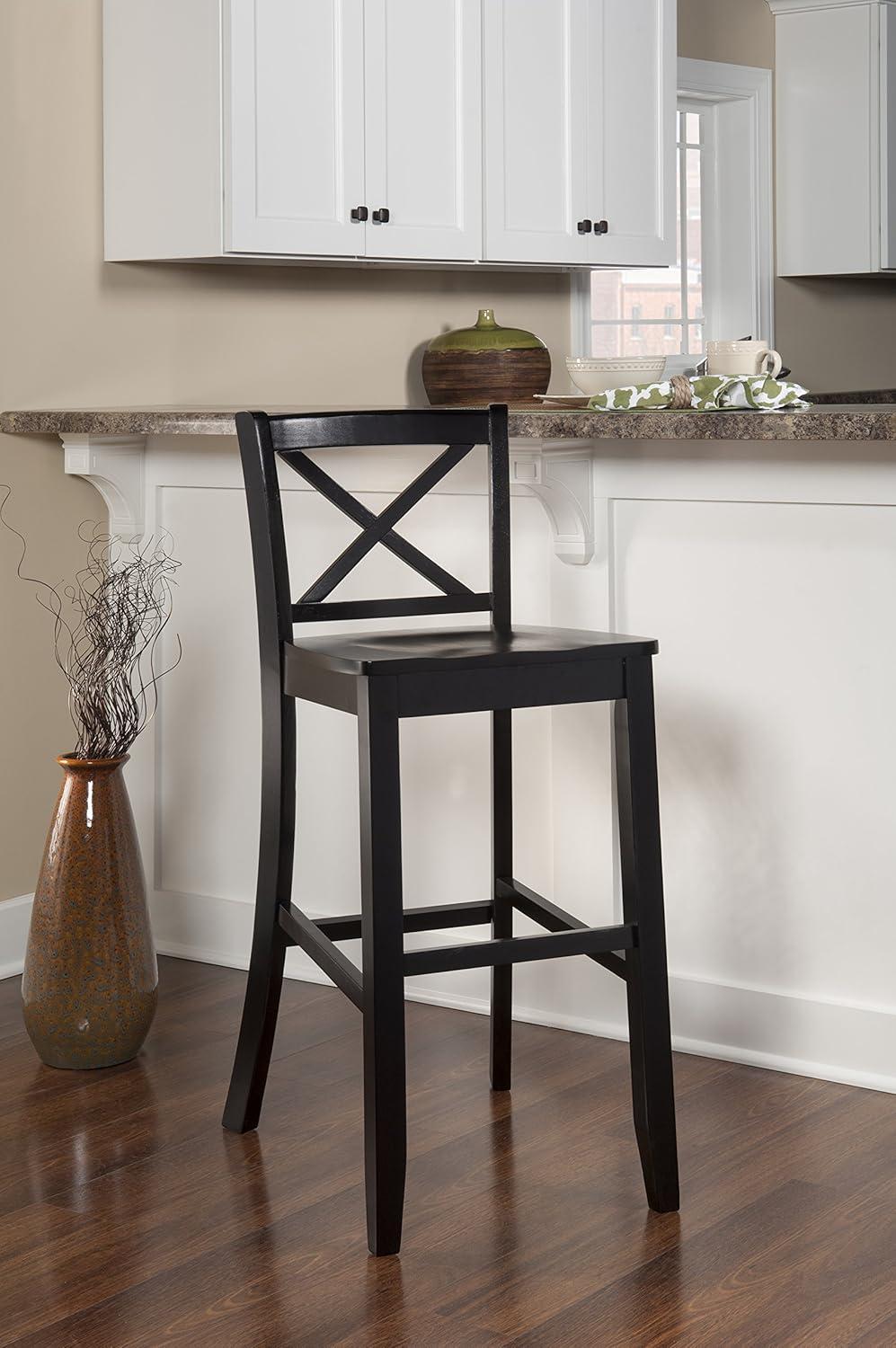 30" Torino X Back Wood Barstool - Black - Linon: Solid Rubberwood, Unupholstered, Armless