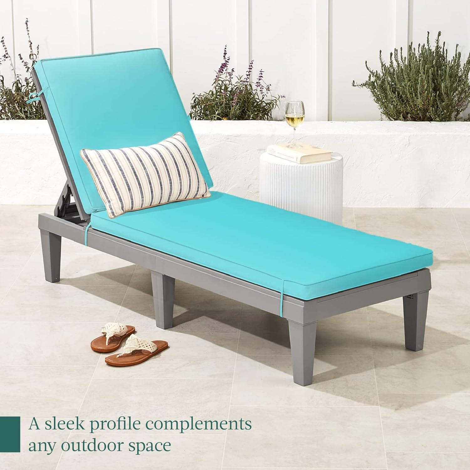 Best Choice Products Outdoor Lounge Chair, Resin Patio Chaise Lounger w/ Seat Cushion, 5 Positions - Gray/Teal