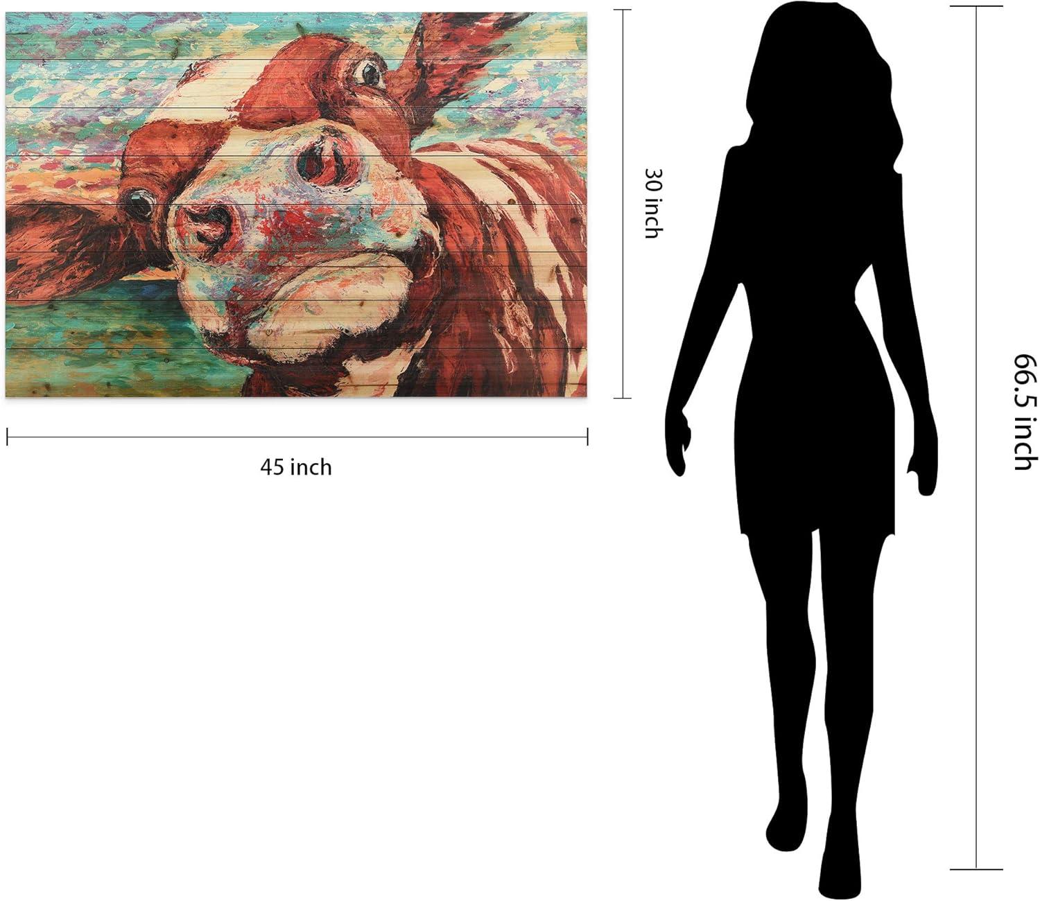 Empire Art Direct "Curious Cow" Arte de Legno Digital Print on Solid Wood Wall Art 30 x 45