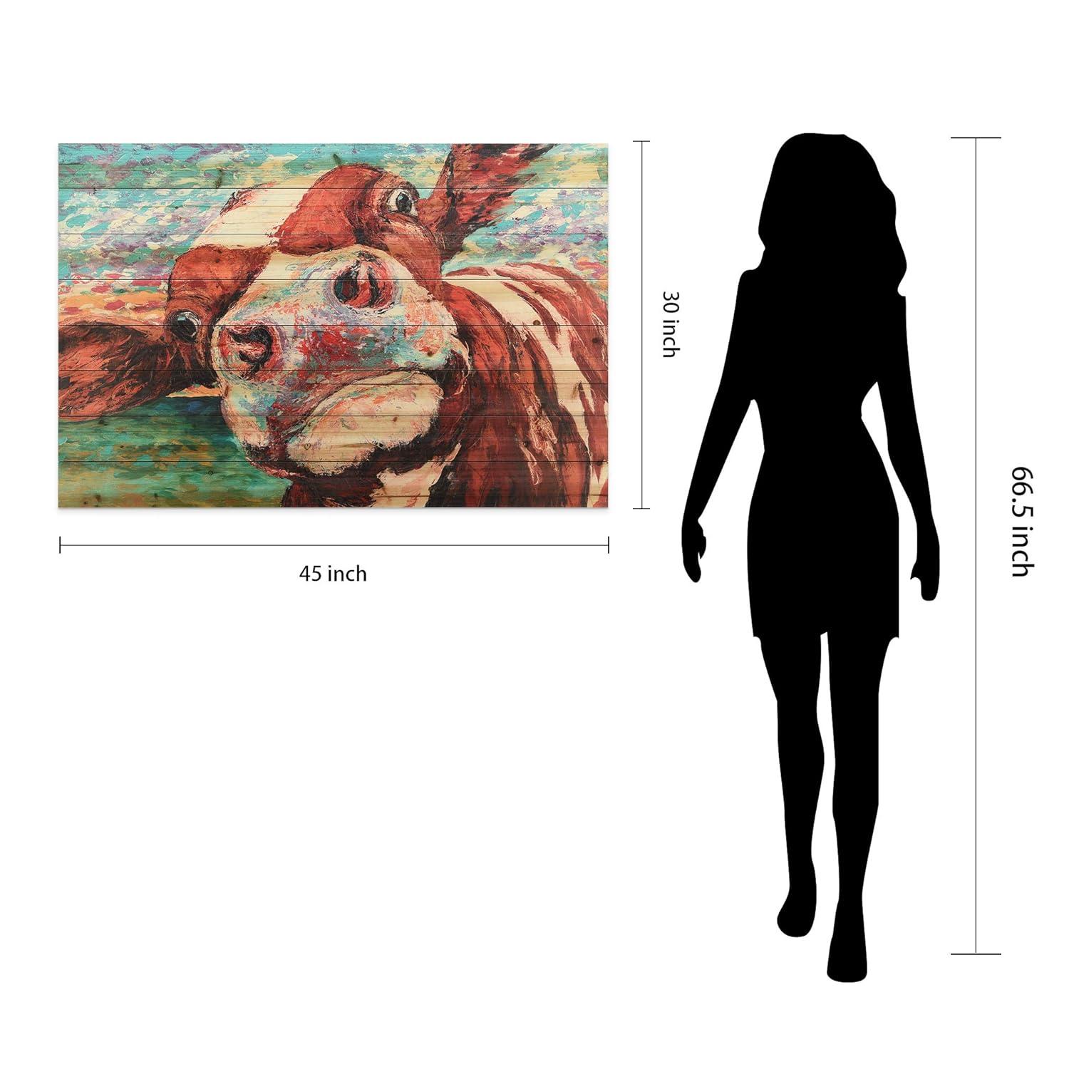 Empire Art Direct "Curious Cow" Arte de Legno Digital Print on Solid Wood Wall Art 30 x 45