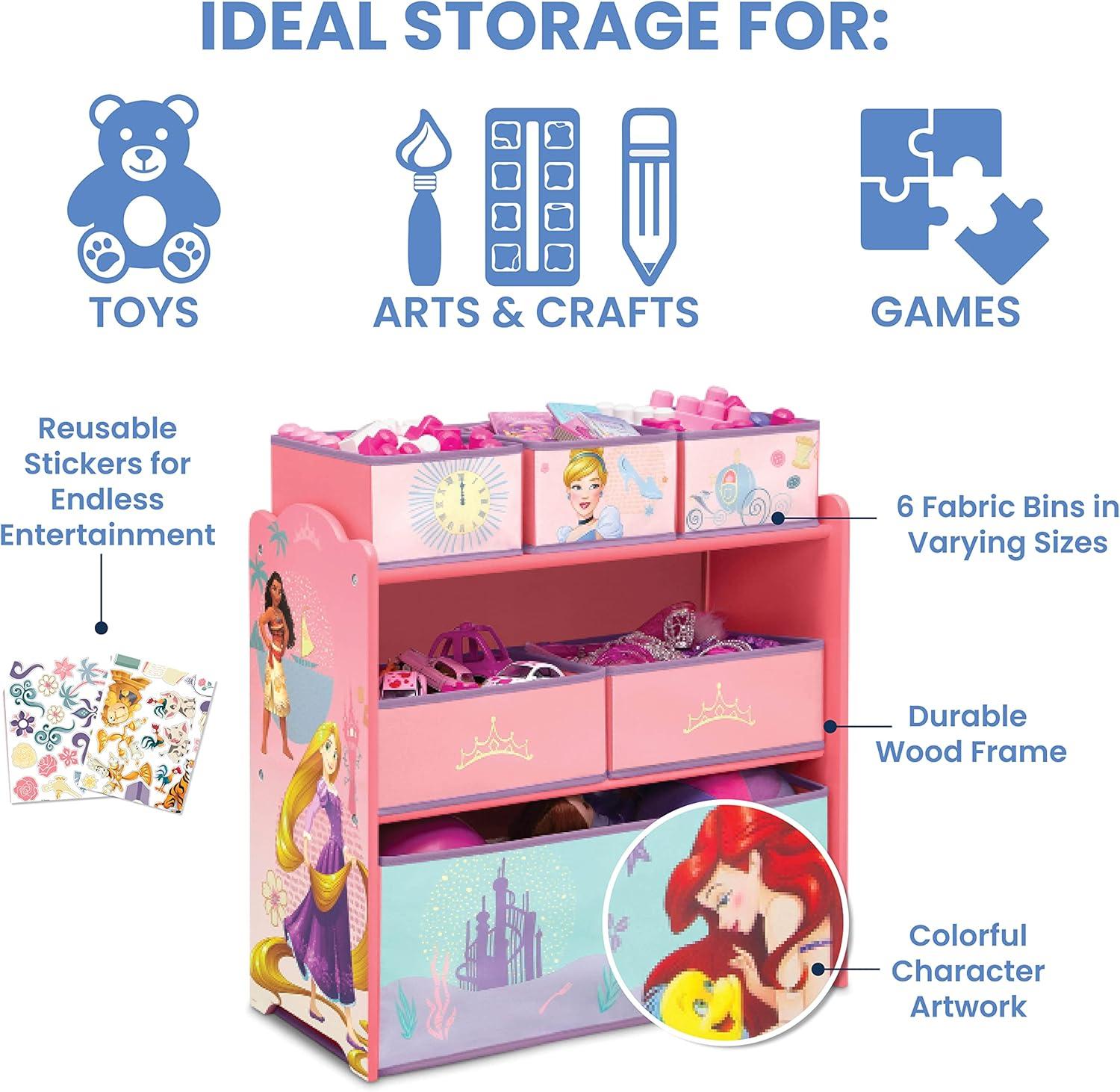 Delta Children 6 Bin Design and Storage Toy Organizer - Greenguard Gold Certified - Disney Princess