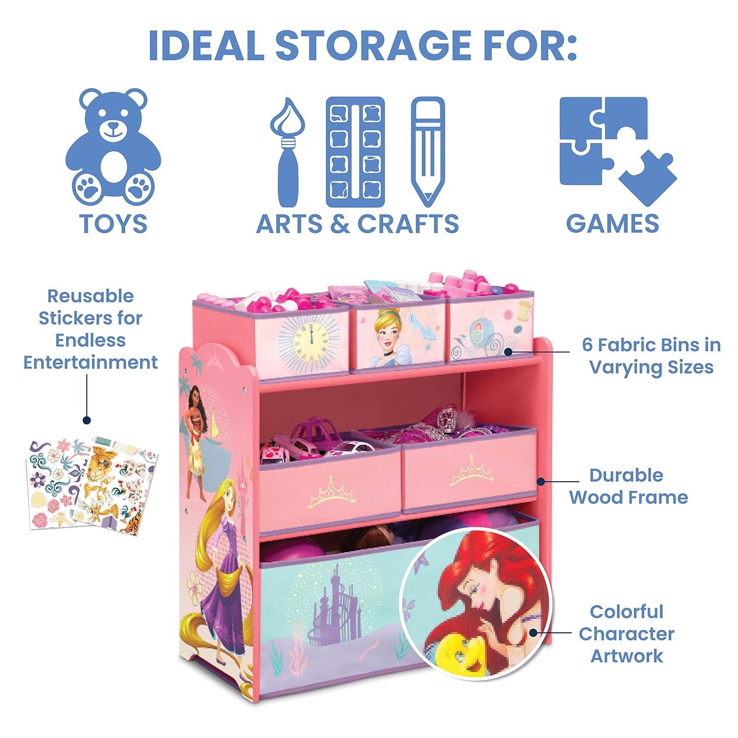 Delta Children 6 Bin Design and Storage Toy Organizer - Greenguard Gold Certified - Disney Princess