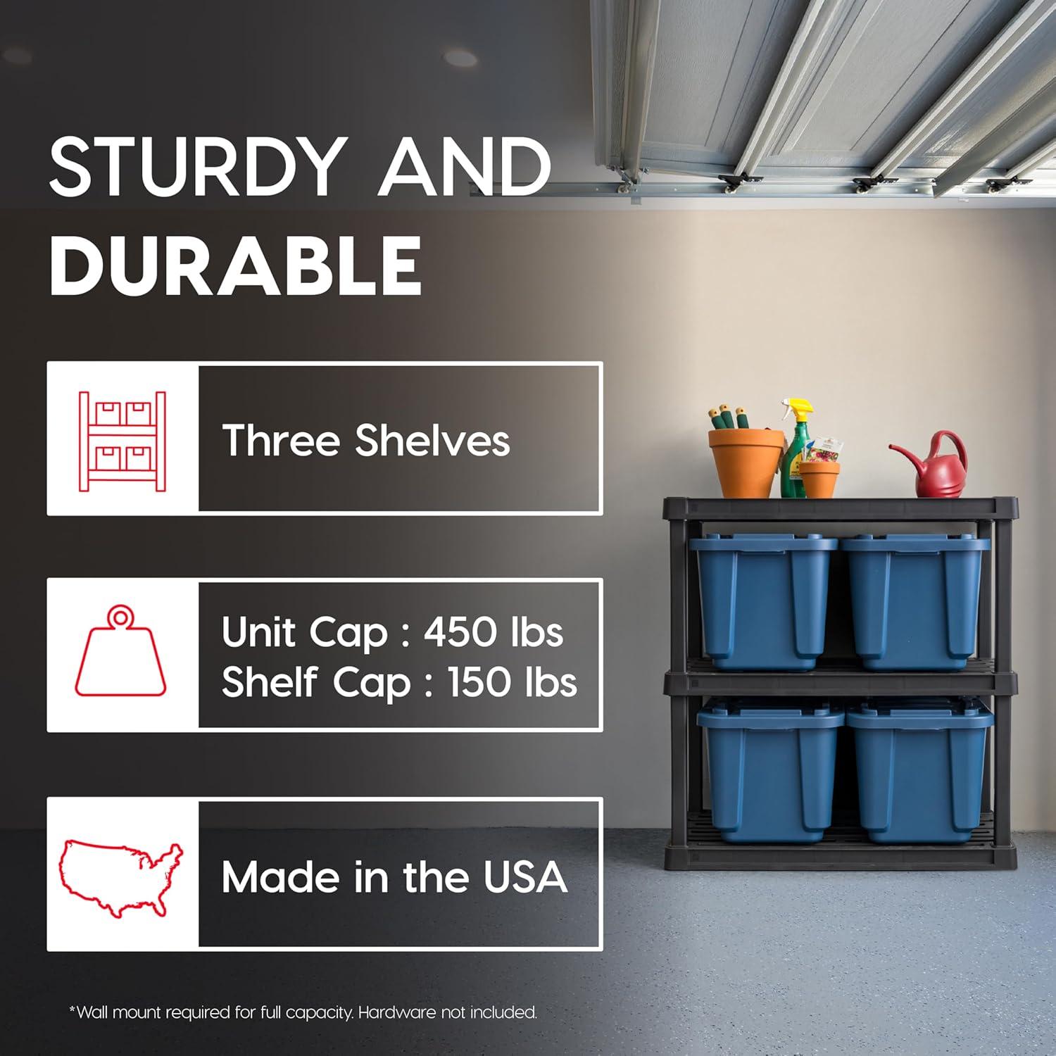 IRIS USA 3-Tier Shelving Unit, 38" Fixed Height, Large Storage Organize, 36"W x 18"D x 38"H, Made with Recycled Materials, Black