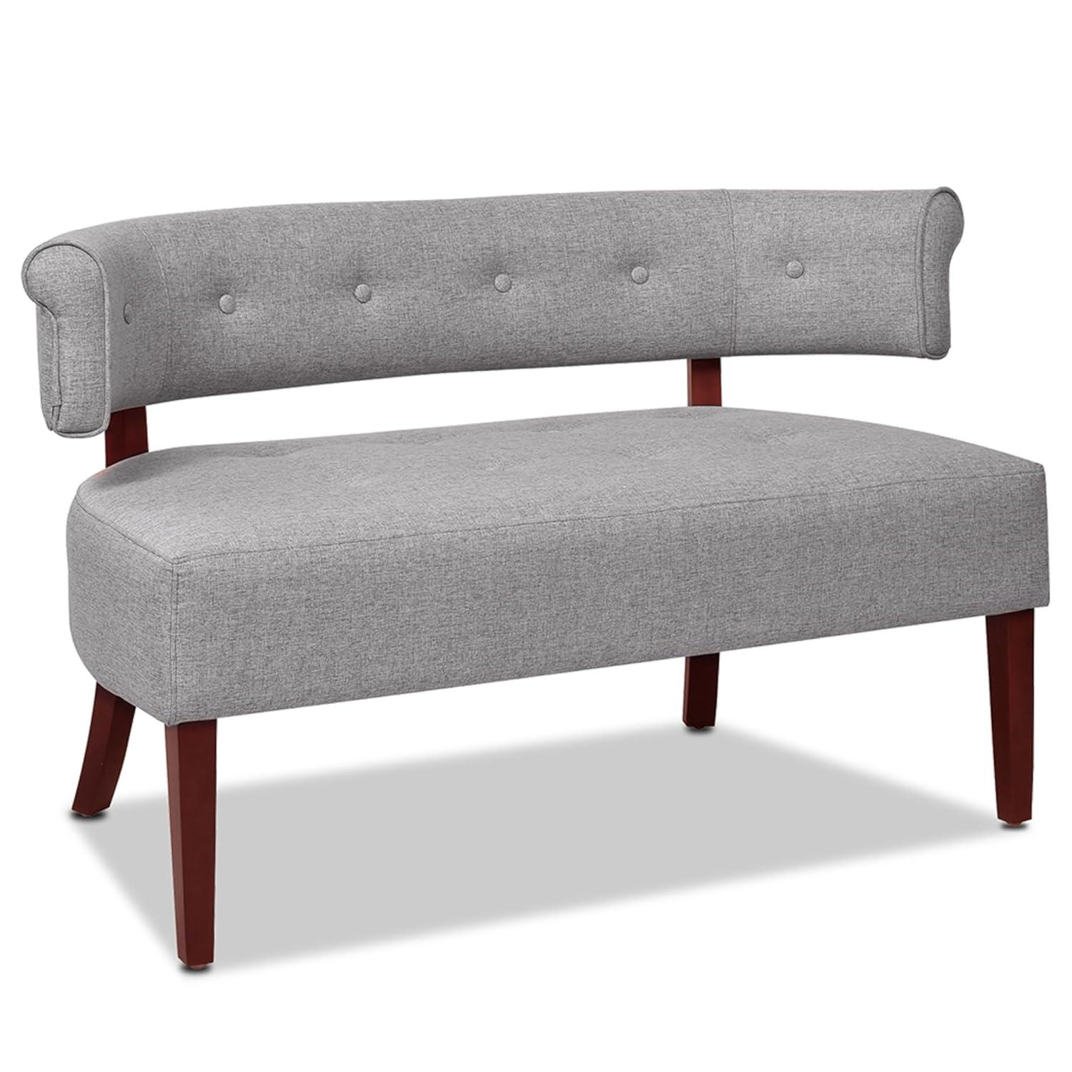 Light Gray Polyester Tufted Roll Arm Settee Bench