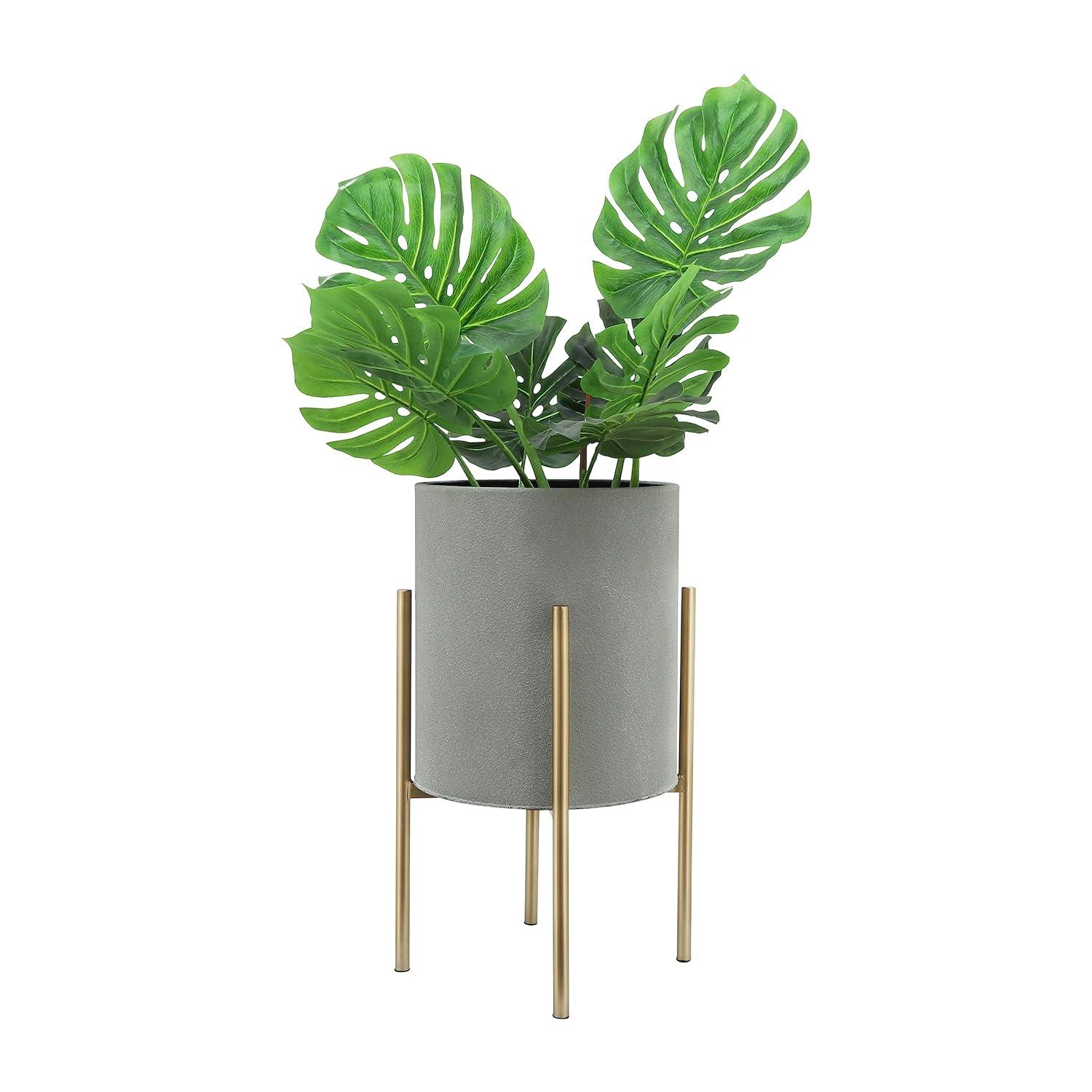 Sagebrook Home Set Of 2 Planter On Metal Stand, Putty/Gold, Round, Iron, Contemporary, 23"H, Solid Color