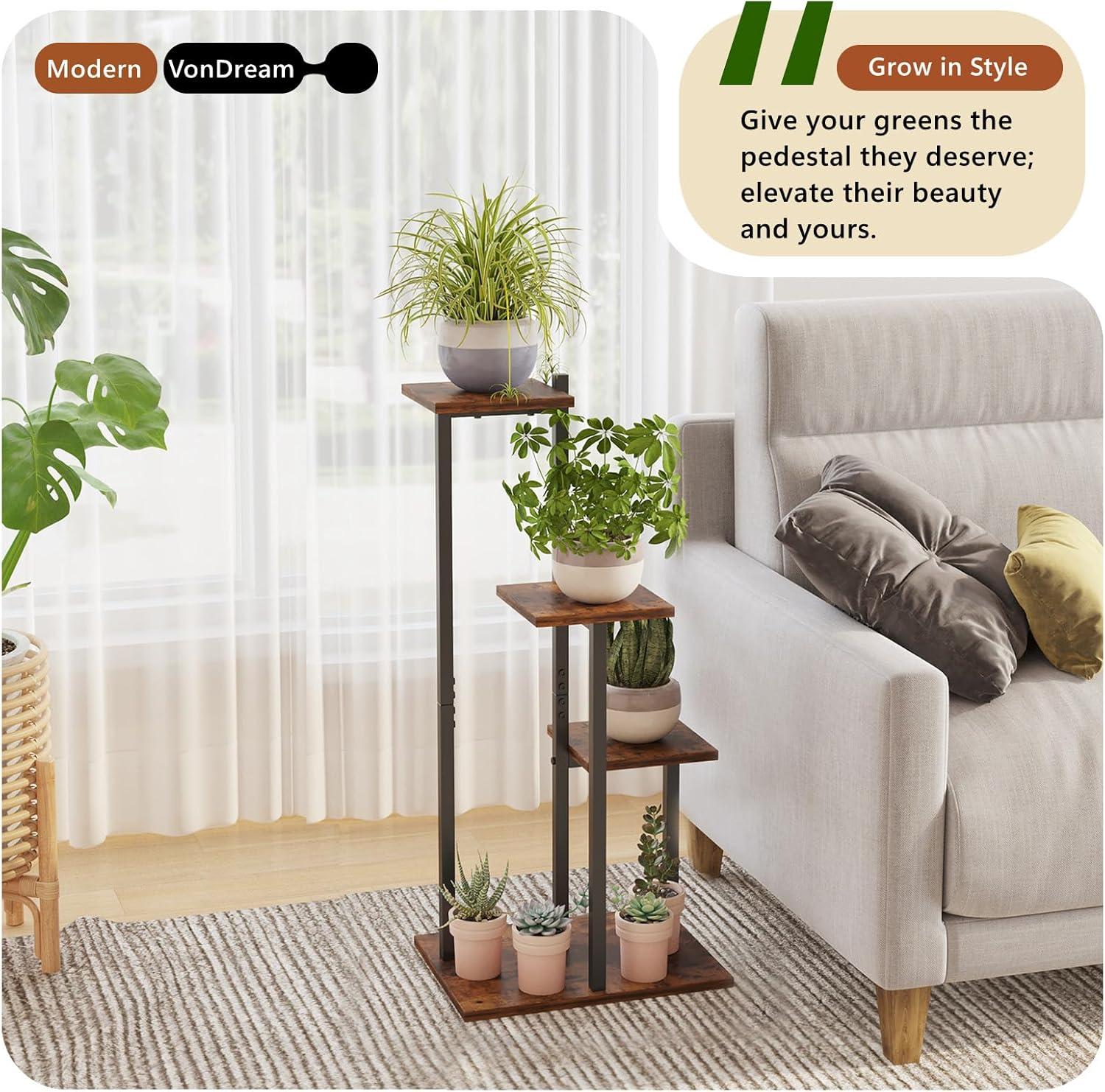 Brown 3-Tier Iron and MDF Corner Plant Stand