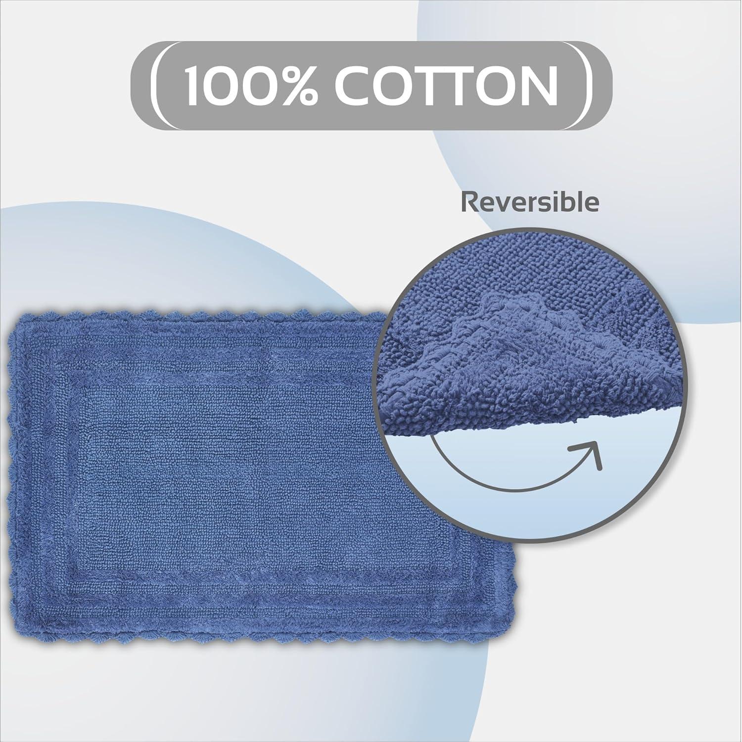 Better Trends Lilly Crochet 100% Cotton Tufted Reversible Bath Rug 24" x 40" Rectangle - Blue