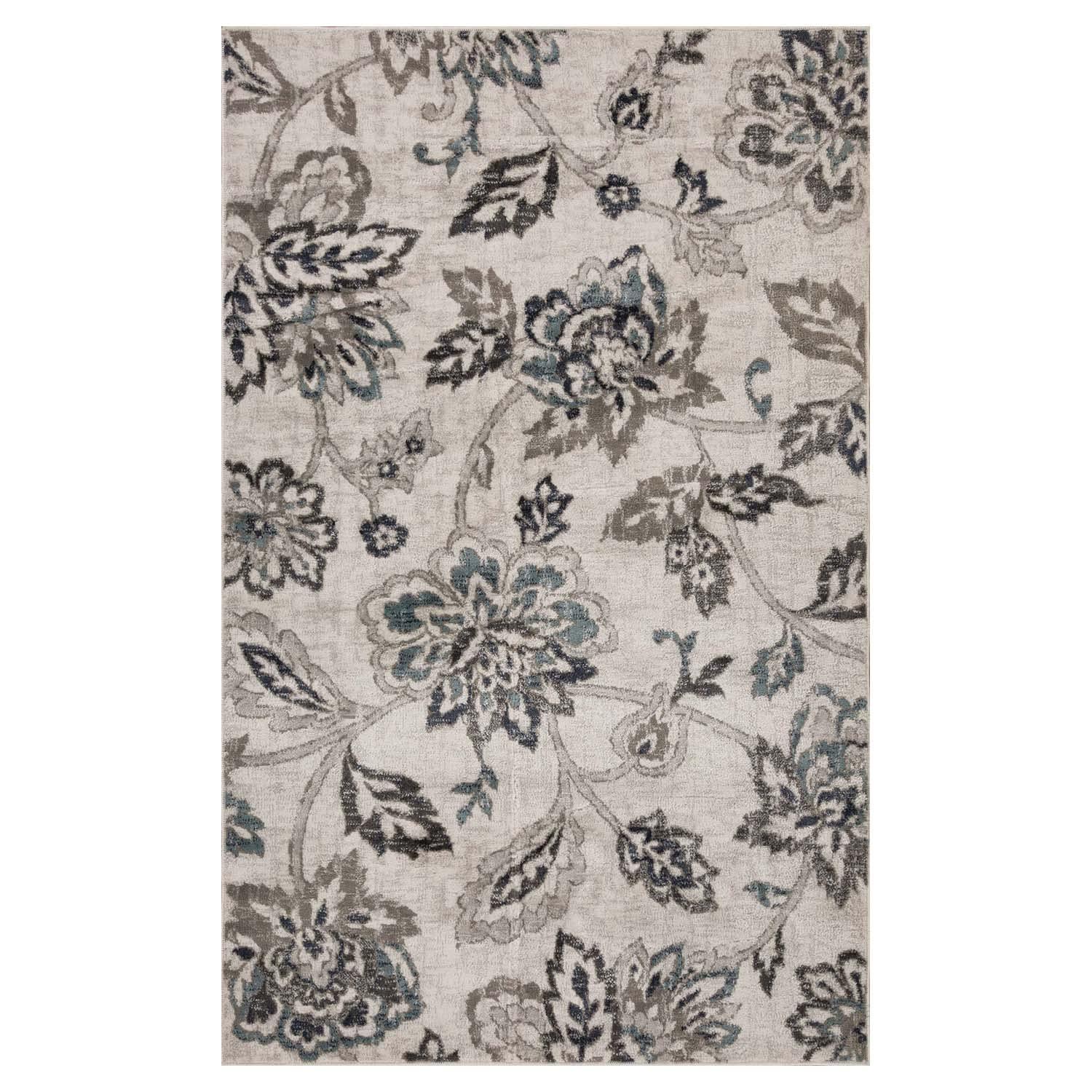 Superior Jacobean Floral Indoor Area Rug, 5' x 8', Stone