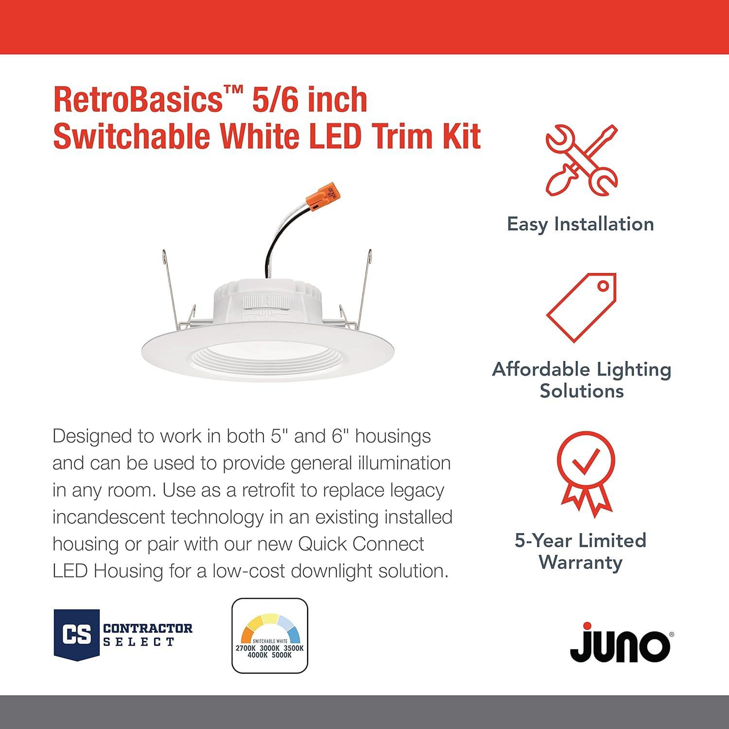 Juno Lighting Rb56 Sww5 Cp6 M2 Retrobasics 5"/6" Integrated Led Switchable Cct Baffle