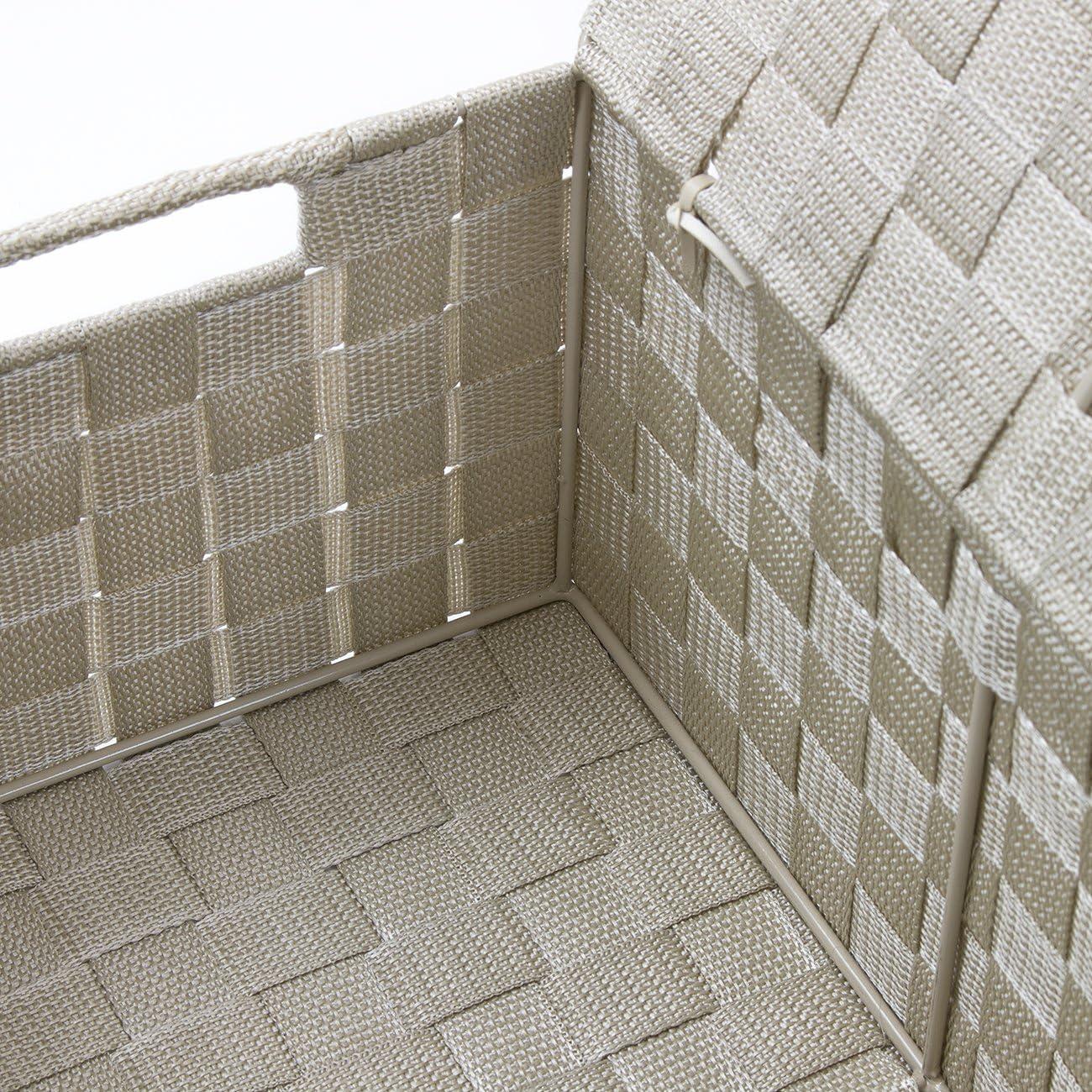 Beige Woven Square Storage Basket Set with Lids