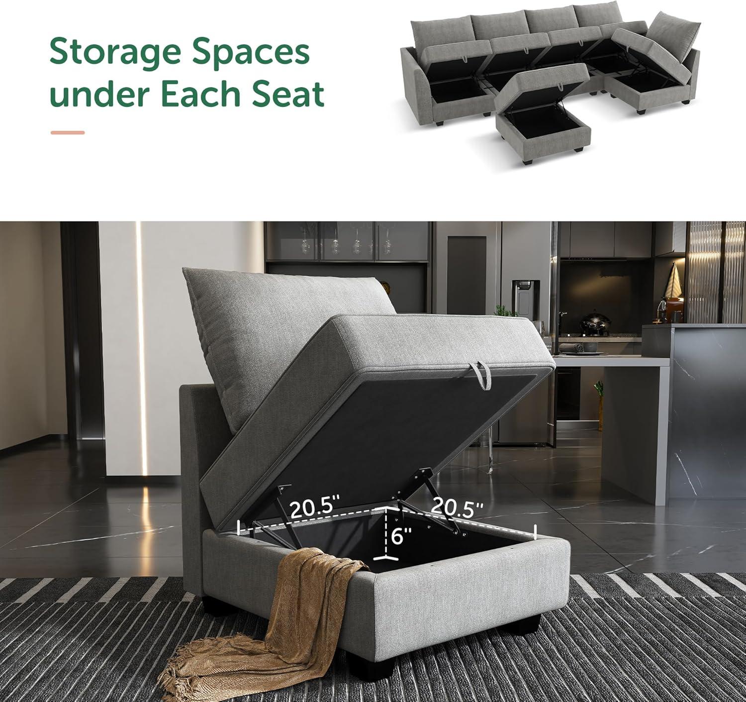 HONBAY Convertible Sectional Couch with Reversible Chaise Modern L-Shape Sofa 4-Seat Couch Modular Sectional Sofa with Storage Seats, Grey