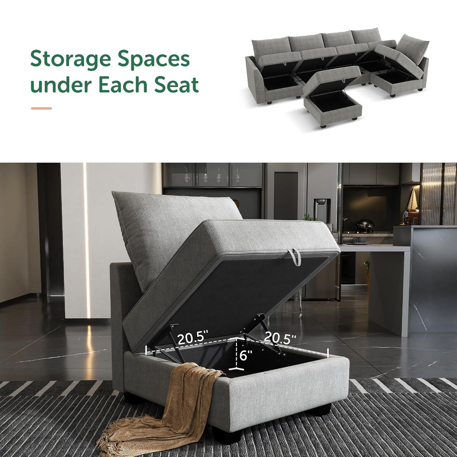 HONBAY Convertible Sectional Couch with Reversible Chaise Modern L-Shape Sofa 4-Seat Couch Modular Sectional Sofa with Storage Seats, Grey