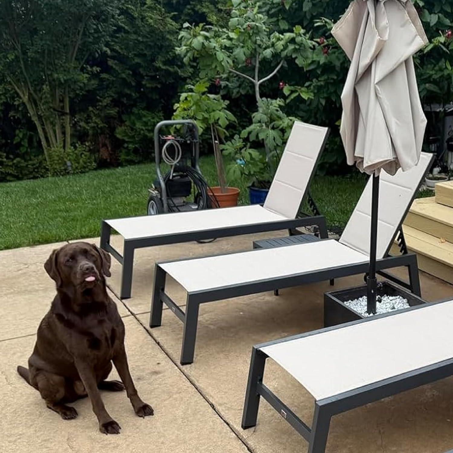 PURPLE LEAF Outdoor Chaise Lounge with Wheels for Outside 2 Pieces Aluminum Patio Lounge Chair with 5 Adjustable Position Recliner for Patio, Beach, Yard, Pool, Side Table Included, Beige