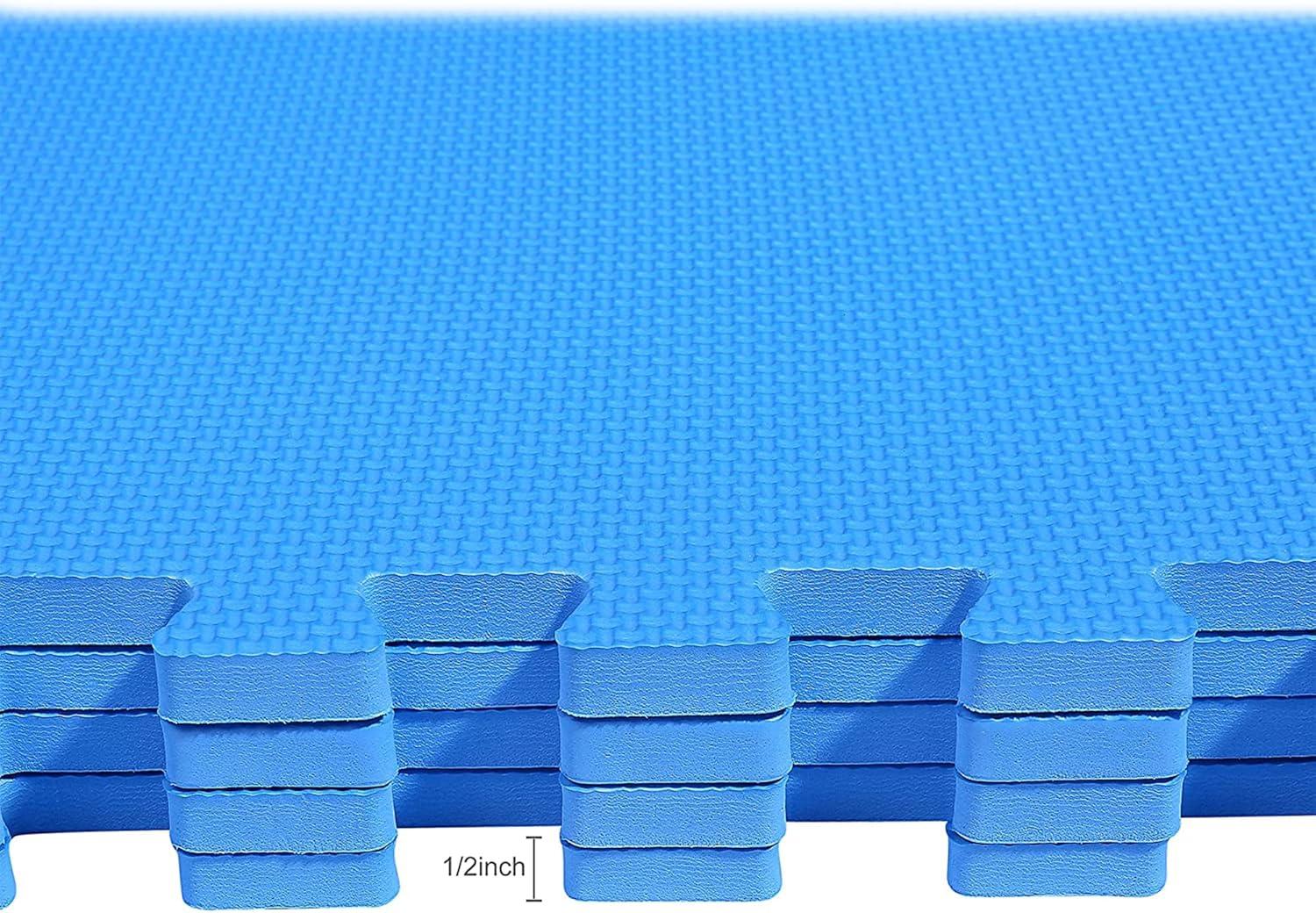 BalanceFrom Fitness 48 Square Foot Interlocking Extra Thick 1/2 Inch High Density Slip Resistant Exercise Mat Tiles with 12 24 x 24 Inch Pieces, Blue
