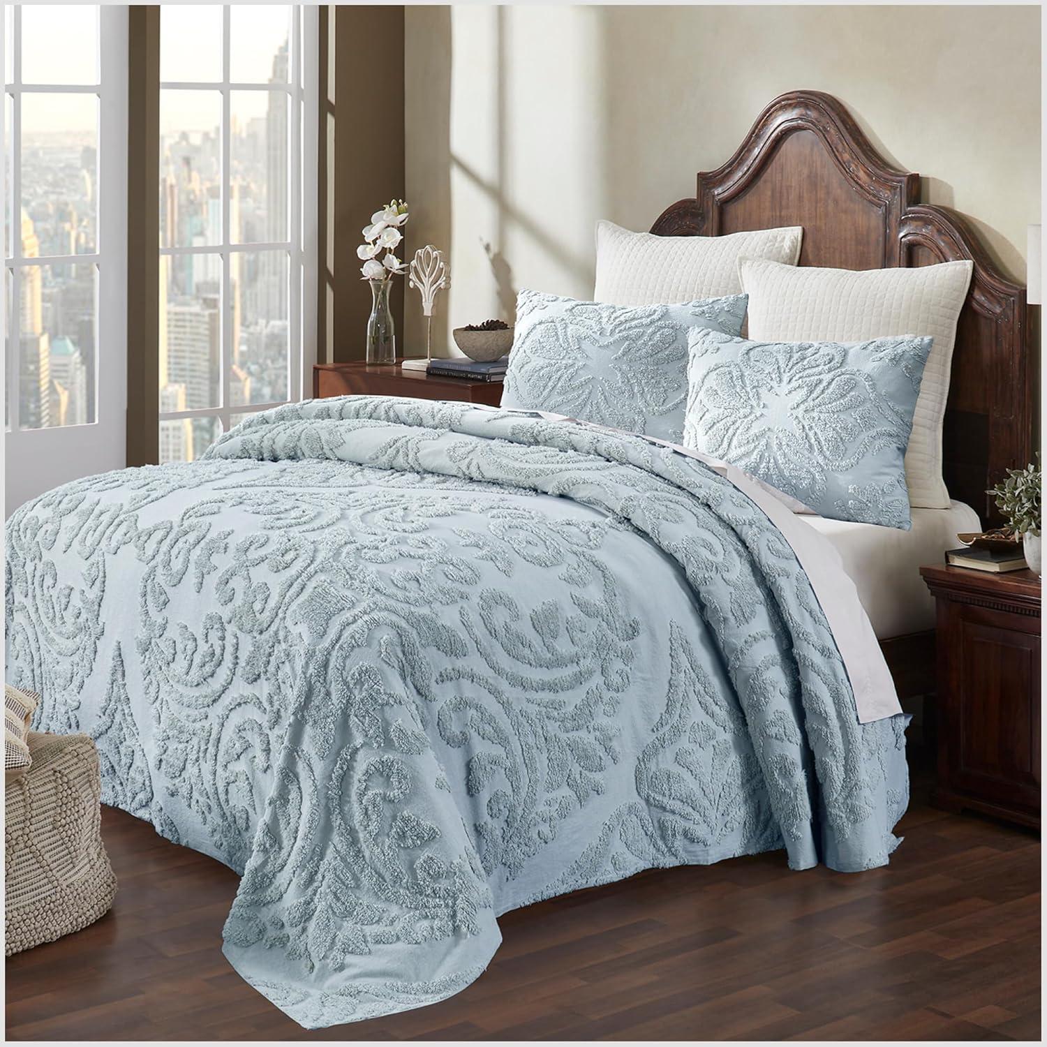 Better Trends Rylee Collection Blue Cotton Tufted Bedspread Set