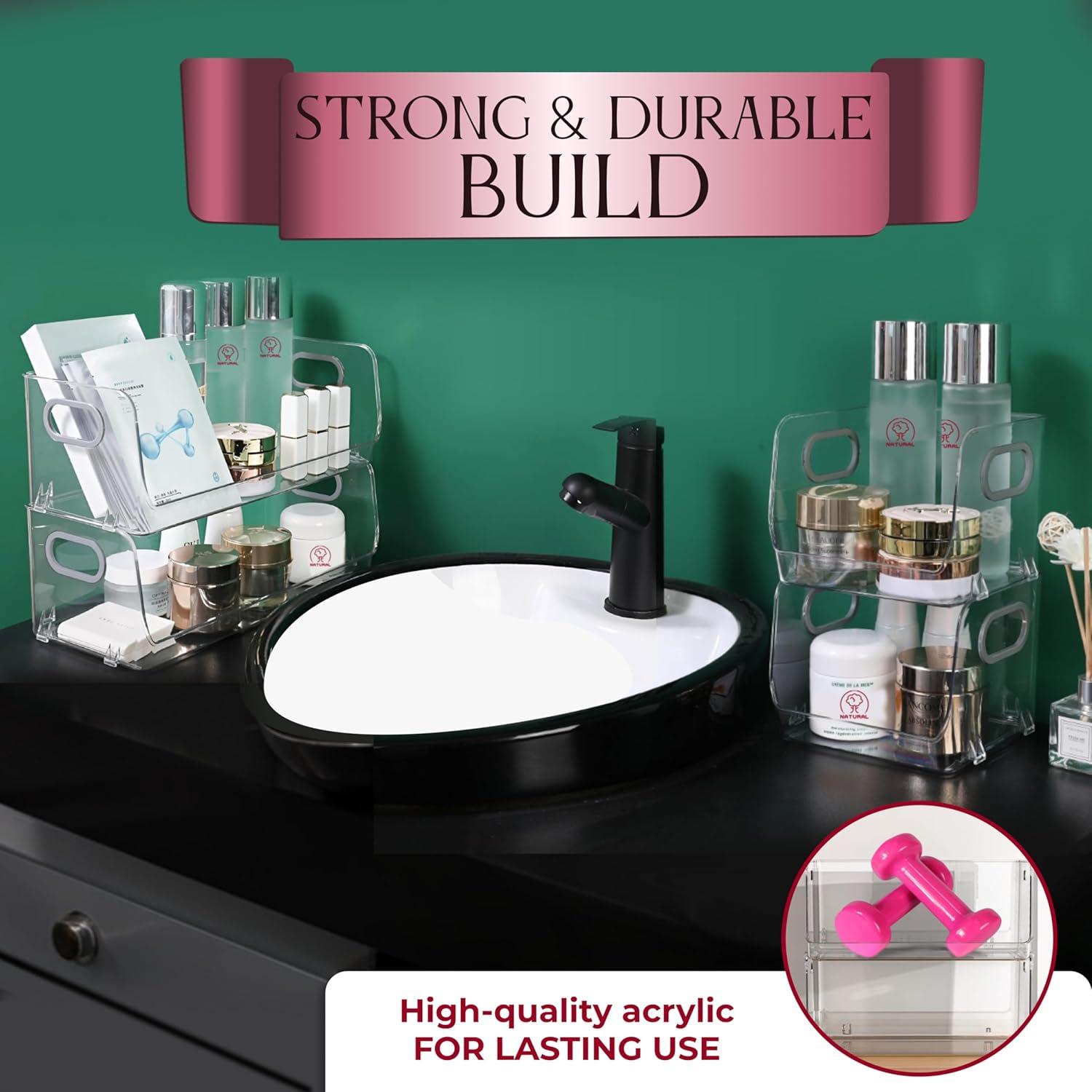 Skywin Stackable Clear Storage Bins For Pantry (2 Small + 2 Large) - Clear Acrylic Organizers and Storage Bin For Kitchen’s Shelf, Cupboard, or Cabinet - Clear Containers for Organizing Snacks