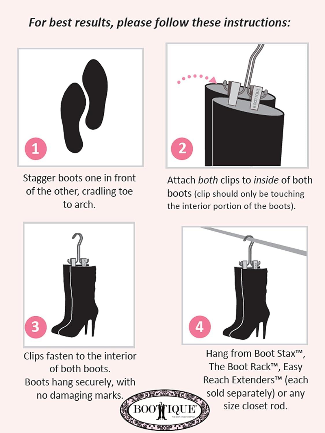 Boottique Add-on Boot Hangers - SET OF 6 Only - Holds, Shapes, & Protects Most Styles of Boots (6 Original Silver Hangers)