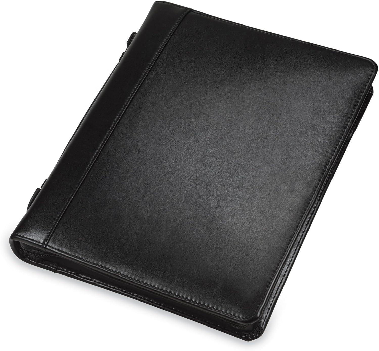 Samsill Regal Leather 1.5" Round Ring Zipper Binder Portfolio, Black