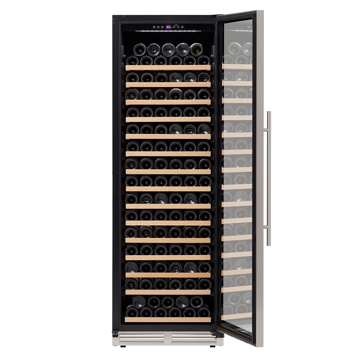 Avanti Wine Cooler Designer Series Freestanding Single-Zone Chiller, 176-Bottle Capacity with Wooden Pull-Out Shelves Double-Pane Reversible Glass Door, LED Display, 23.5-Inch, Stainless Steel