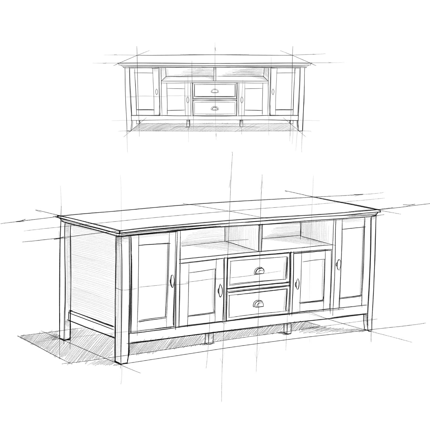 Simpli Home Redmond 72"W Solid Wood TV Stand for TVs up to 80" with Storage Cabinets