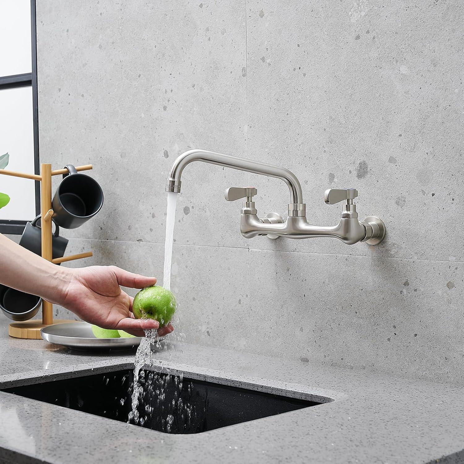 BWE Double Handles Wall Mount Modern Standard Kitchen Faucet With 8 Inch Swivel Spout 8" Center