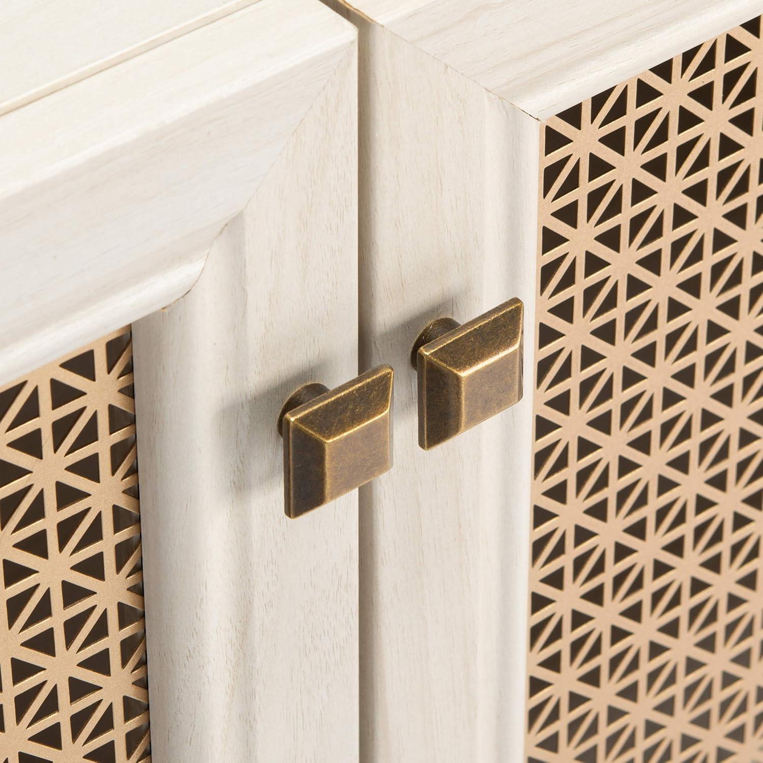 Piran 4 Door 2 Shelf Media Stand - MED9611 - Bleached White/Gold - Safavieh