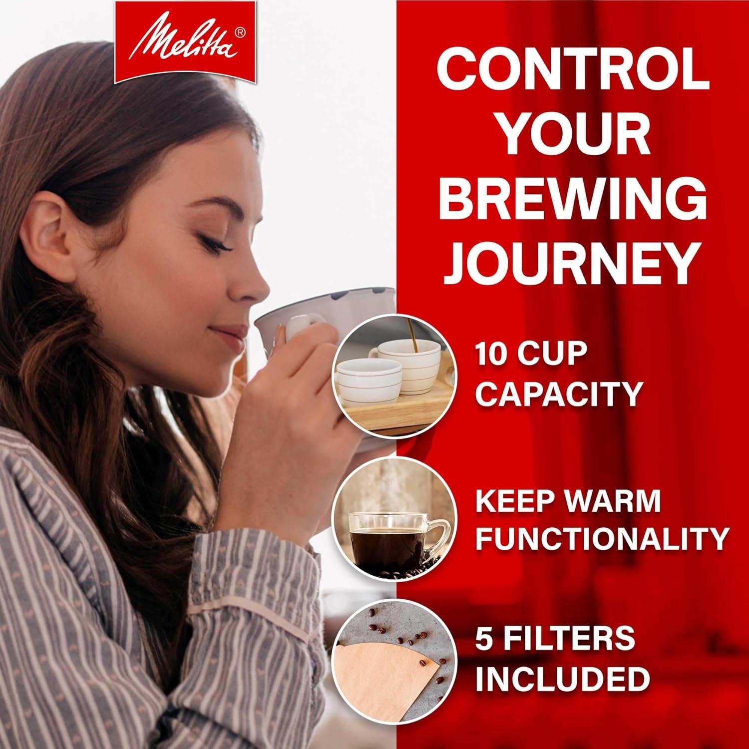 Melitta Aroma Fresh Plus 10c Drip Coffeemaker with Coffee Grinder: Stainless Steel, Digital Display, Automatic Shut-Off