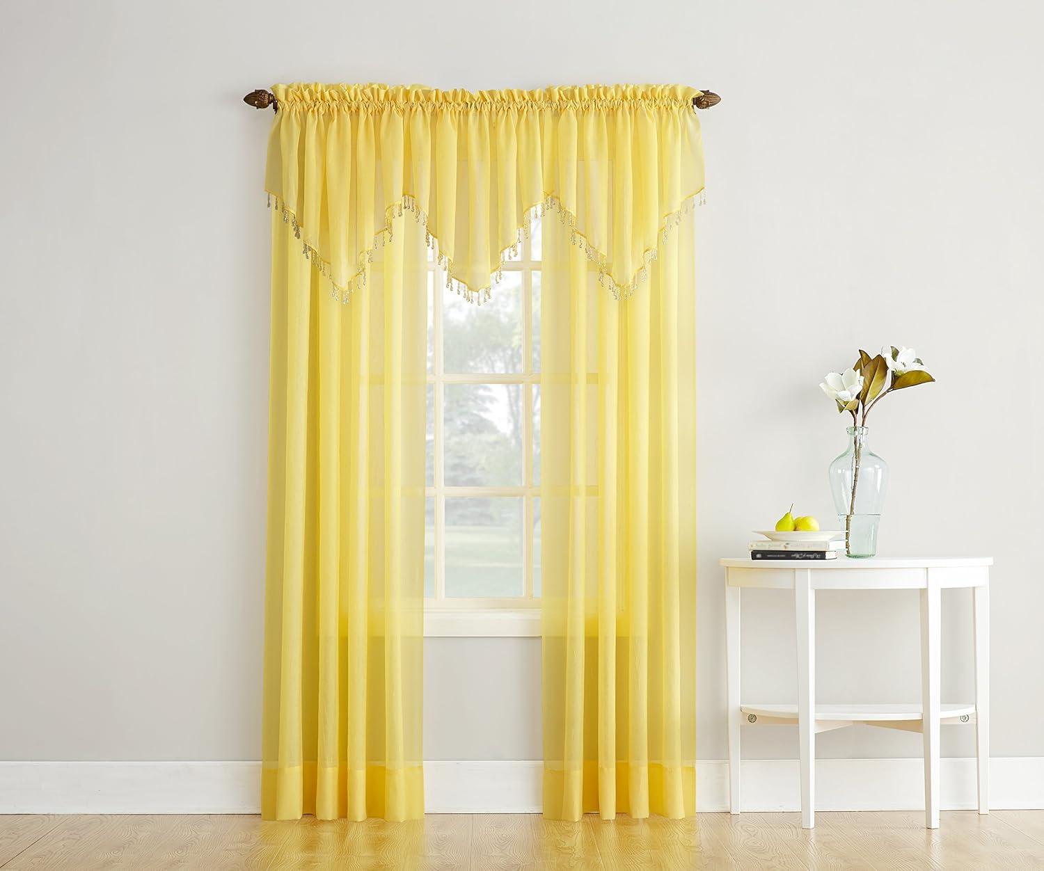 24"x51" Erica Crushed Sheer Voile Beaded Ascot Curtain Valance Yellow - No. 918