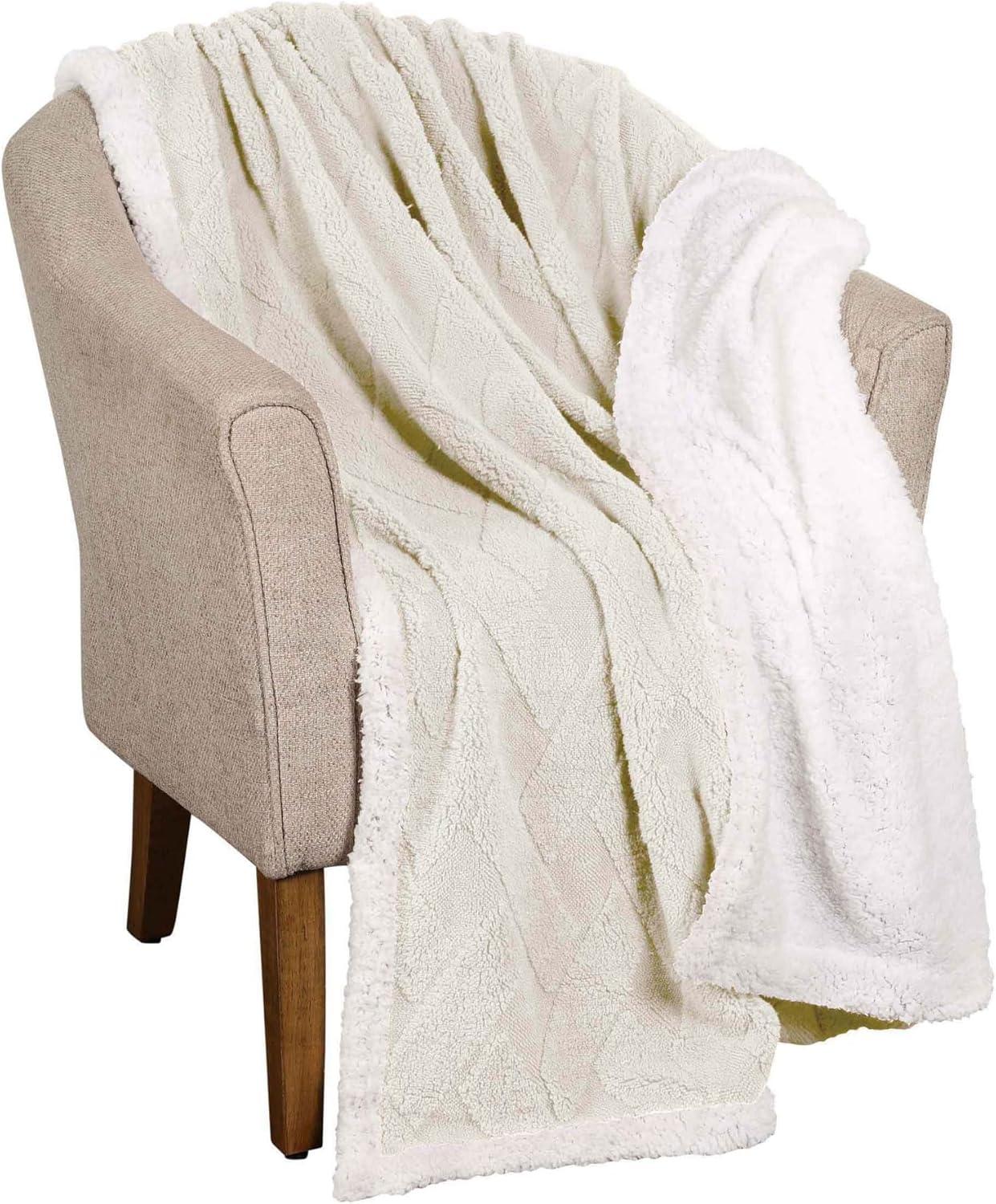 Ivory Full/Queen Reversible Fleece Sherpa Blanket