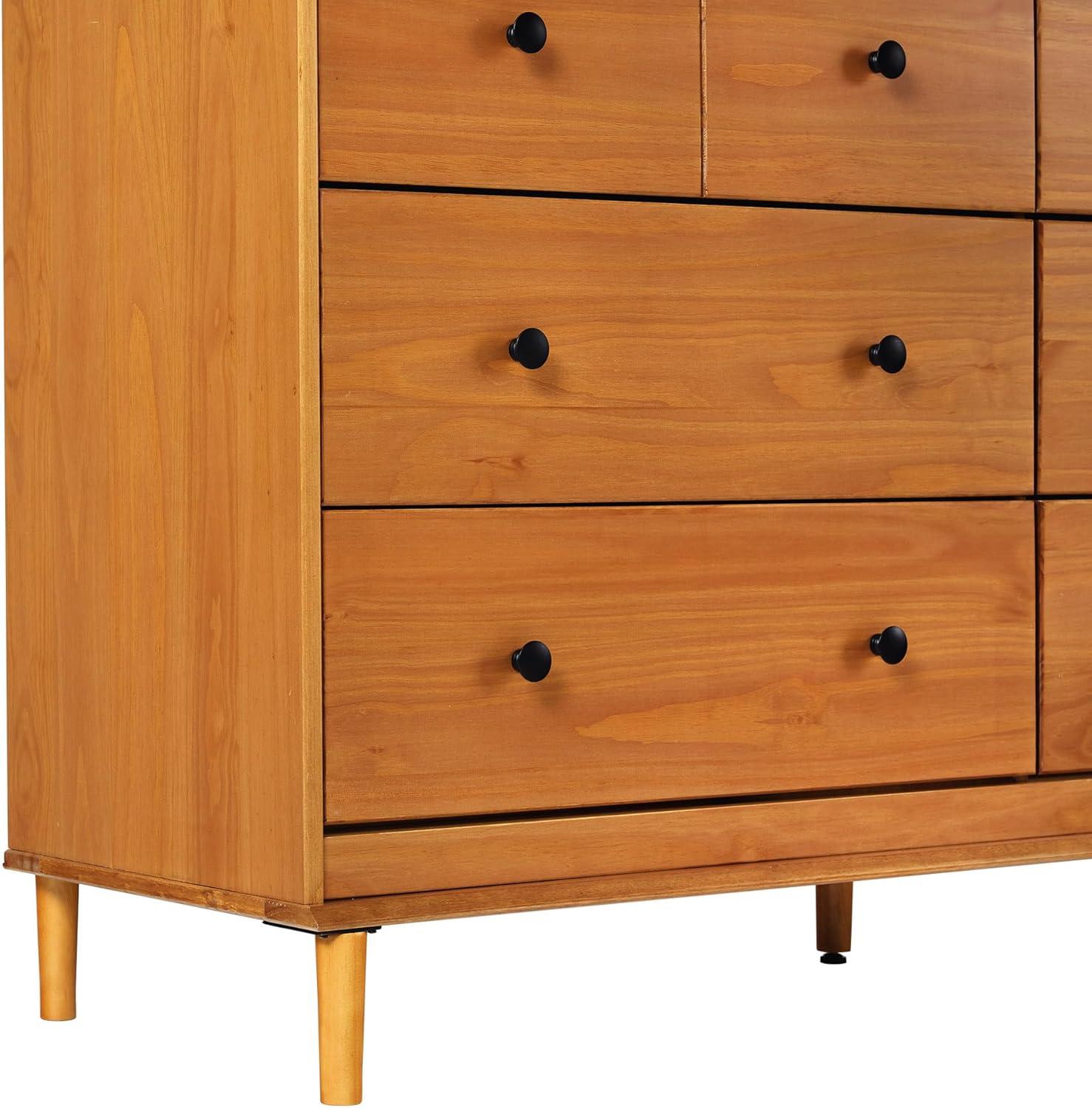 Walker Edison Mid-Century Modern 6-Drawer Solid Wood Dresser, Caramel