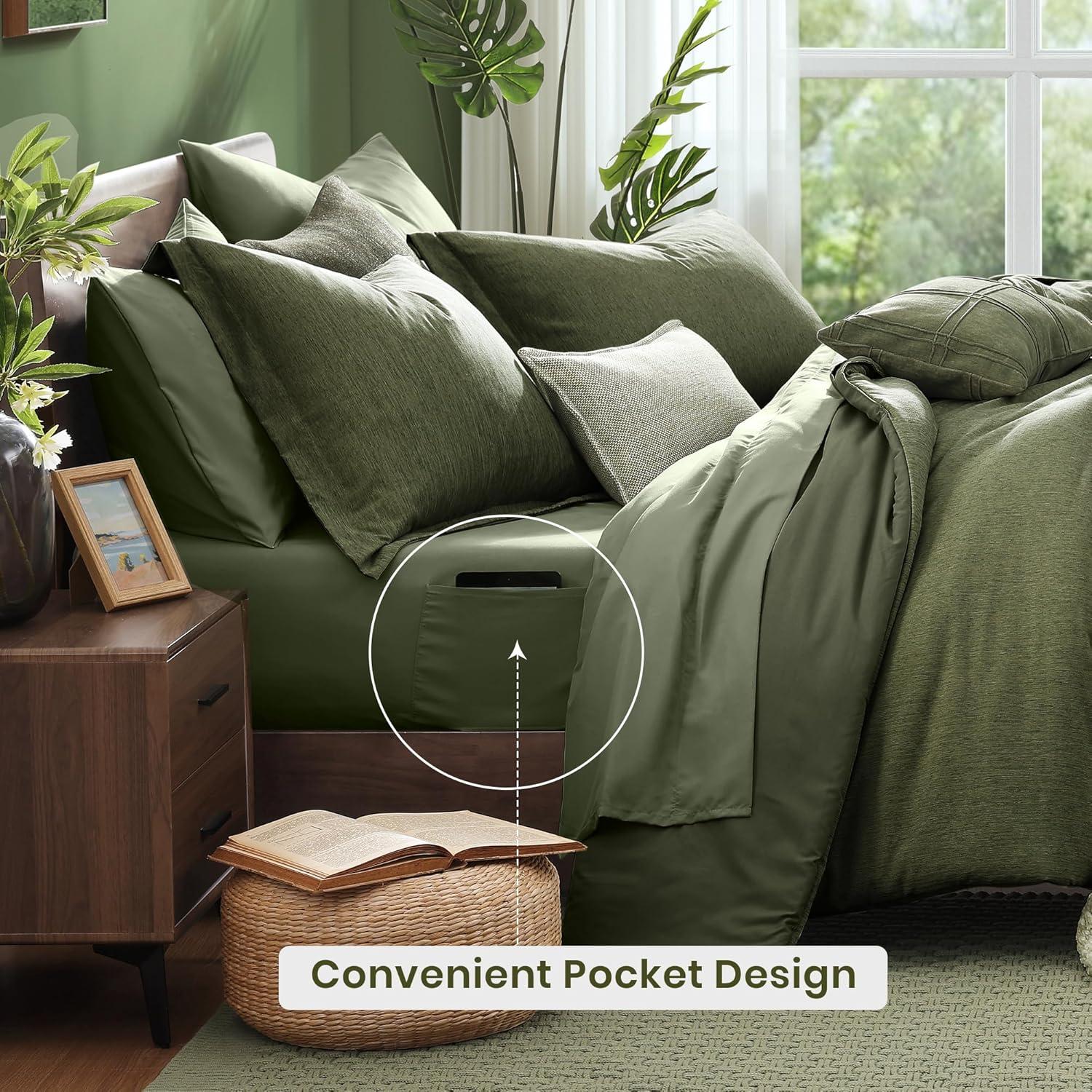 Olive Green Full Microfiber Reversible Bed in a Bag Set