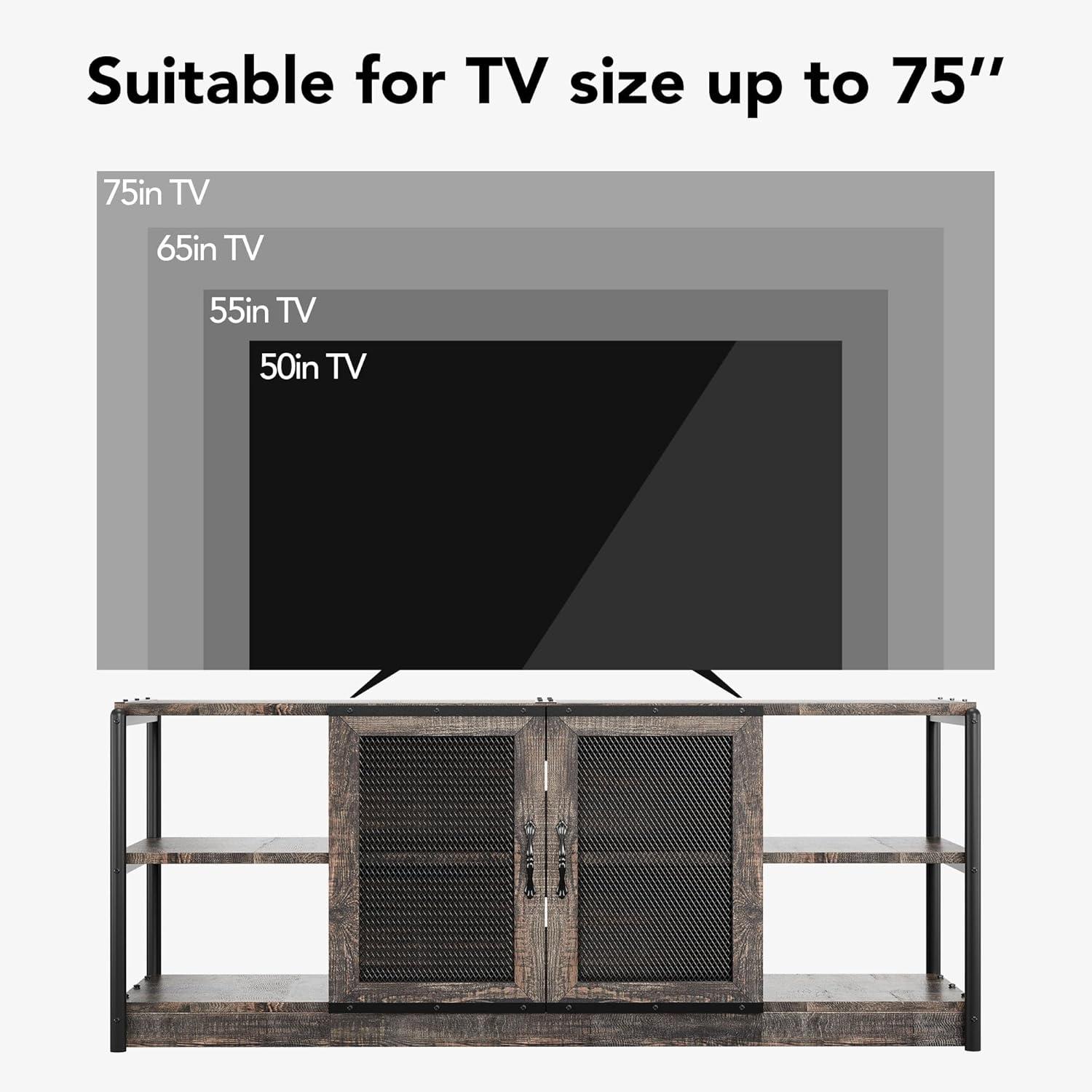 Killeryuki TV Stand for 65+ Inch TV, Industrial Entertainment Center TV Media Console Table, Farmhouse TV Stand with Storage and Mesh Door, TV Console Cabinet Furniture for Living Room (Rustic Oak)