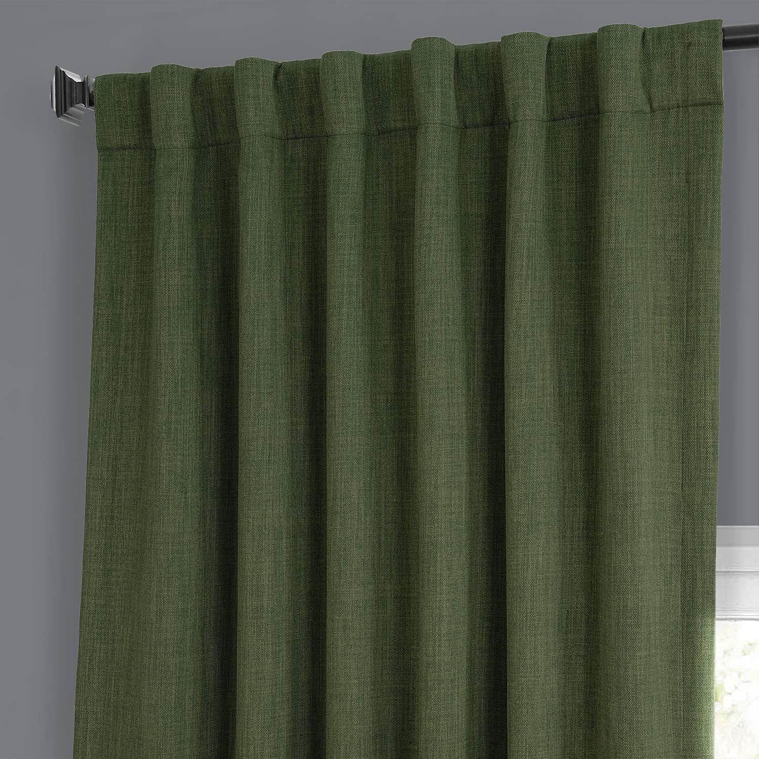 HPD Half Price Drapes Tuscany Green Faux Linen Room Darkening Curtains for Bedroom & Living Room Curtains (1 Panel), Door & Window Curtains 84 inches long, Rod Pocket Curtains, 50W X 84L