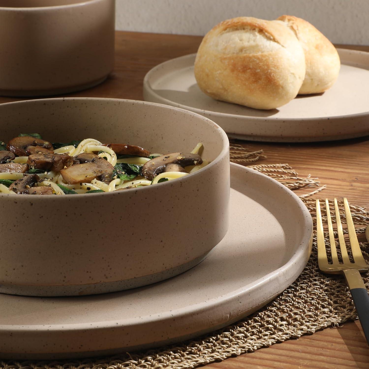 Gibson Elite Gibson Elite Tatum Premium Porcelain Matte Reactive Glaze 16 Piece (Service for 4) Plates and Bolws Stackable Dishes Ceramic Dinnerware