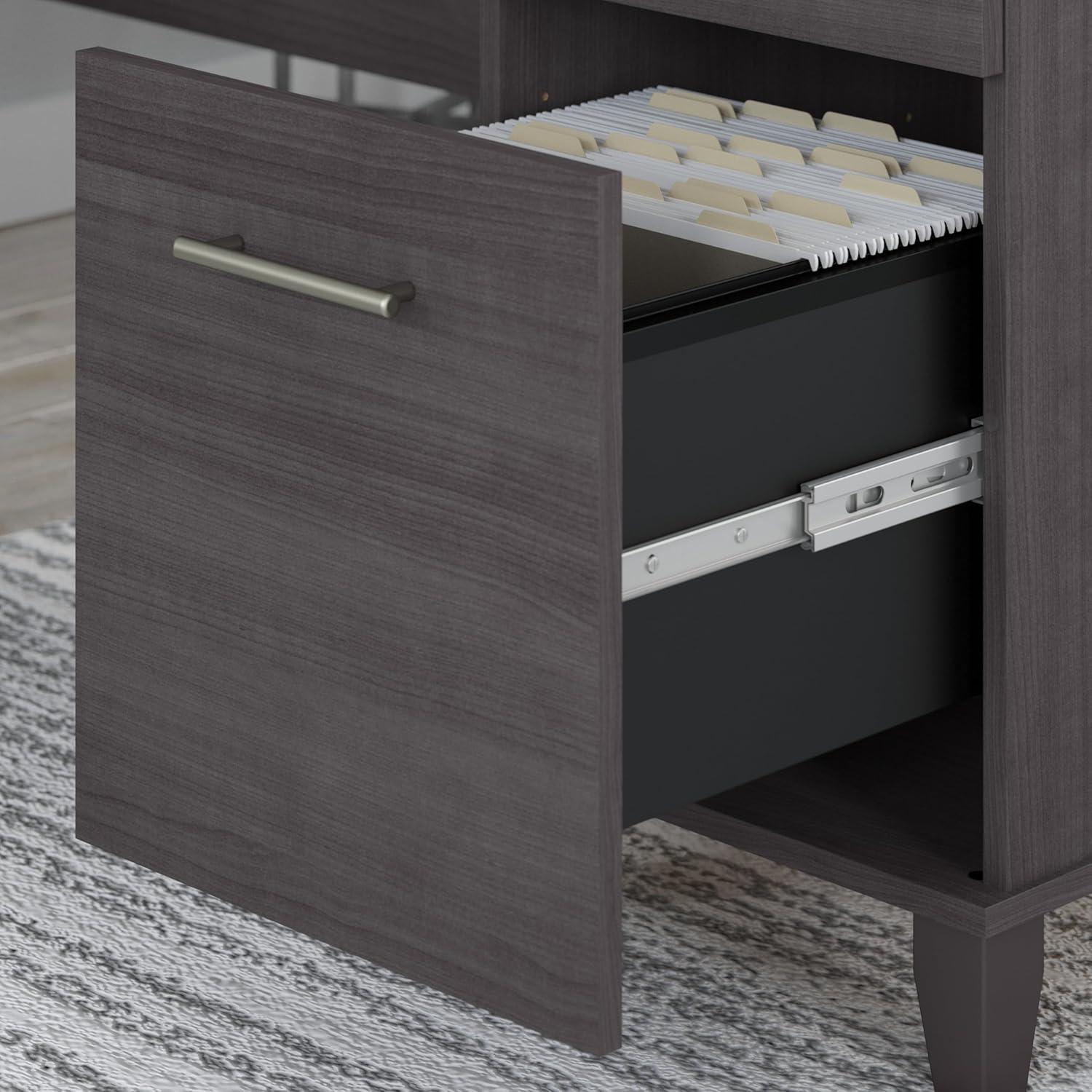 Bush Furniture Somerset 60" L Shaped Desk with Storage, Storm Gray