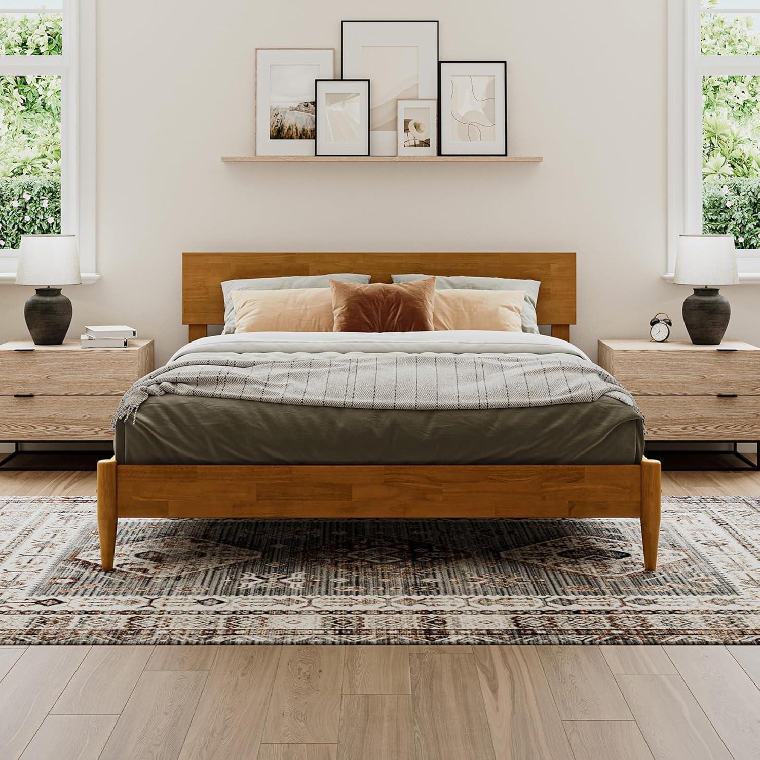 AFI Aria Queen Modern Solid Wood Low Profile Platform Bed, Light Toffee